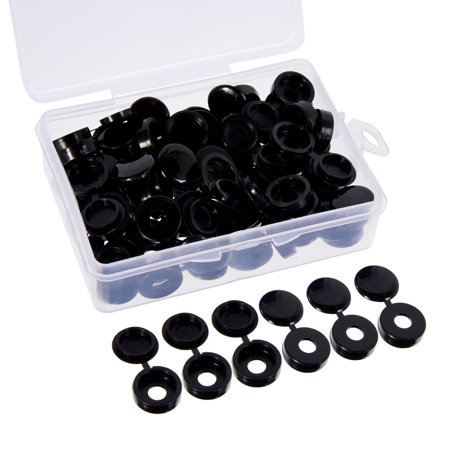 60 Pieces Black Screw Covers Plastic Screw Caps with Storage Box for Number 6/8 Screws, Black