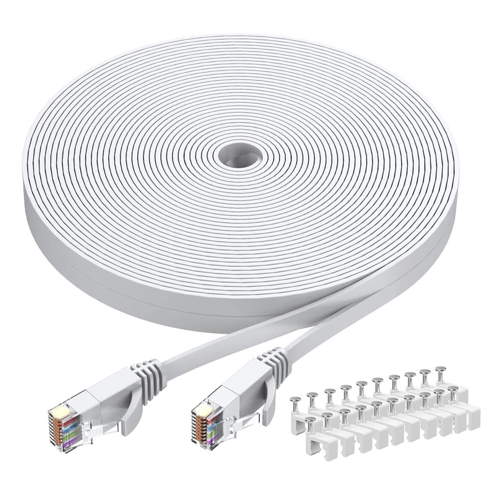 BUSOHE Cat6 Ethernet Cable 40 FT White, Cat-6 Flat RJ45 Computer Internet LAN Network Ethernet Patch Cable Cord - 40 Feet