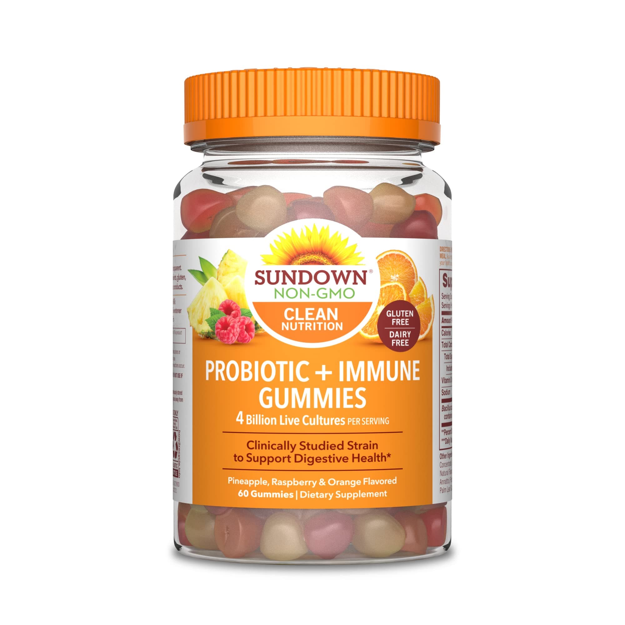 Probiotic Gummies by Sundown, with Vitamin D, Supports Digestive and Immune Health, Non-GMO, Free of Gluten, Dairy, Artificial Flavors, 60 Gummies