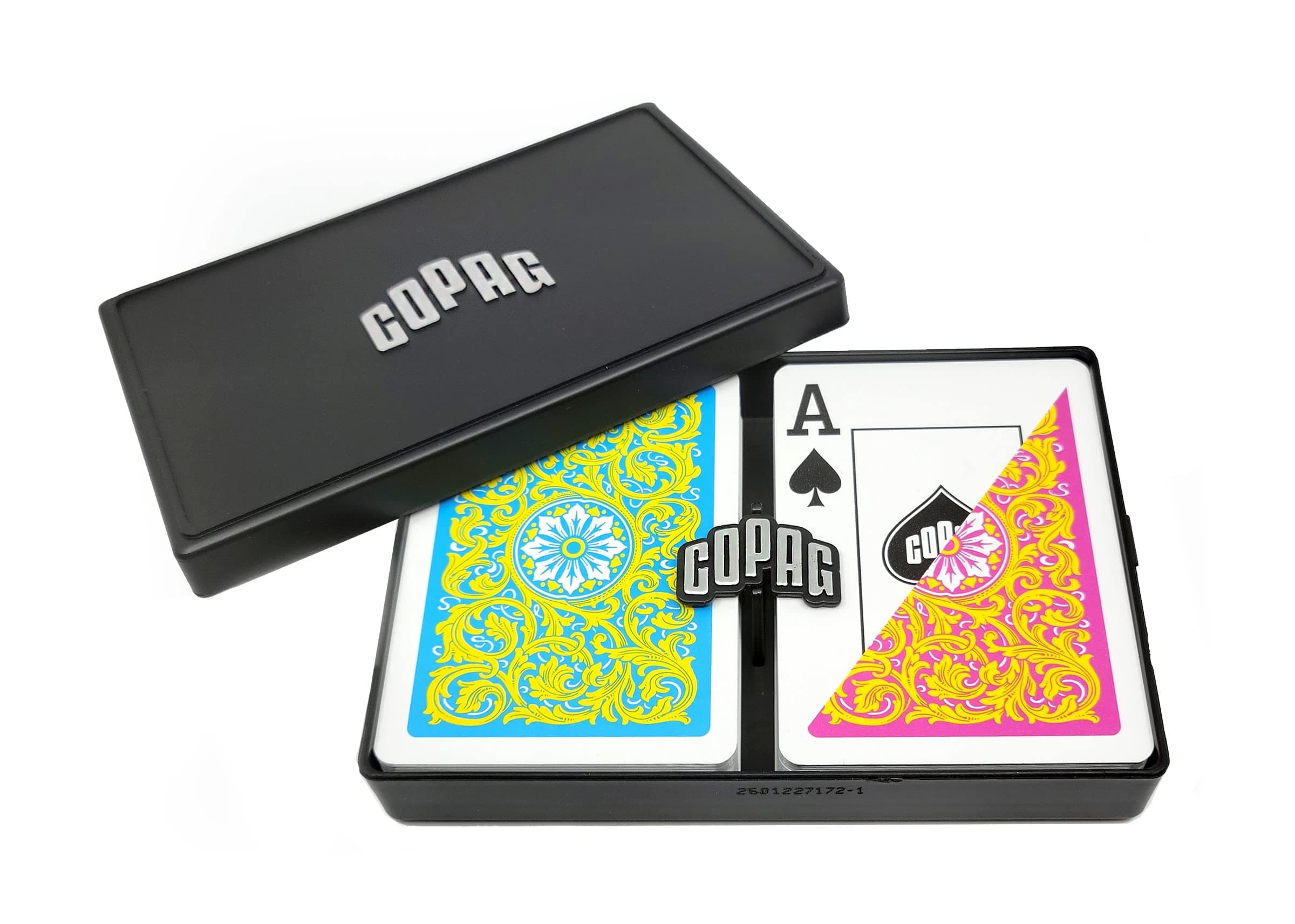 1546 Neoteric Design 100% Plastic Playing Cards, Poker Size (Standard) Yellow/Pink/Blue Double Deck Set (Jumbo Index)