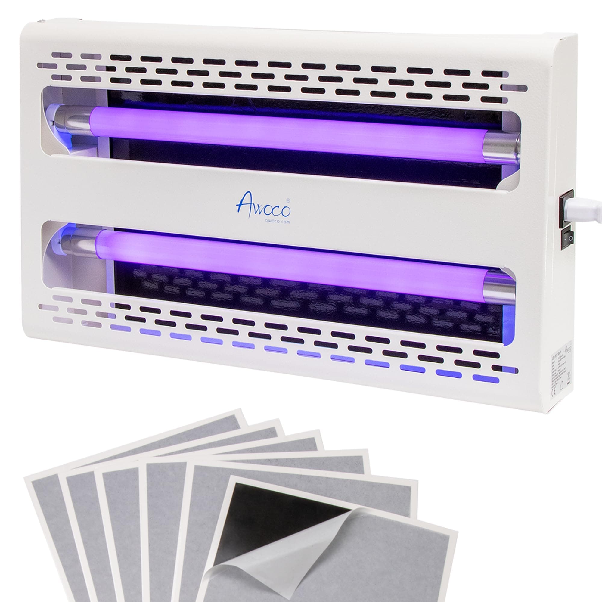 11W 100V-240V LED Wall Mount or Table Standing Sticky Fly Trap Lamp for Capturing Flies, Mosquitoes, Moths and Flying Insects (Fly Trap + 6 Glue Boards)