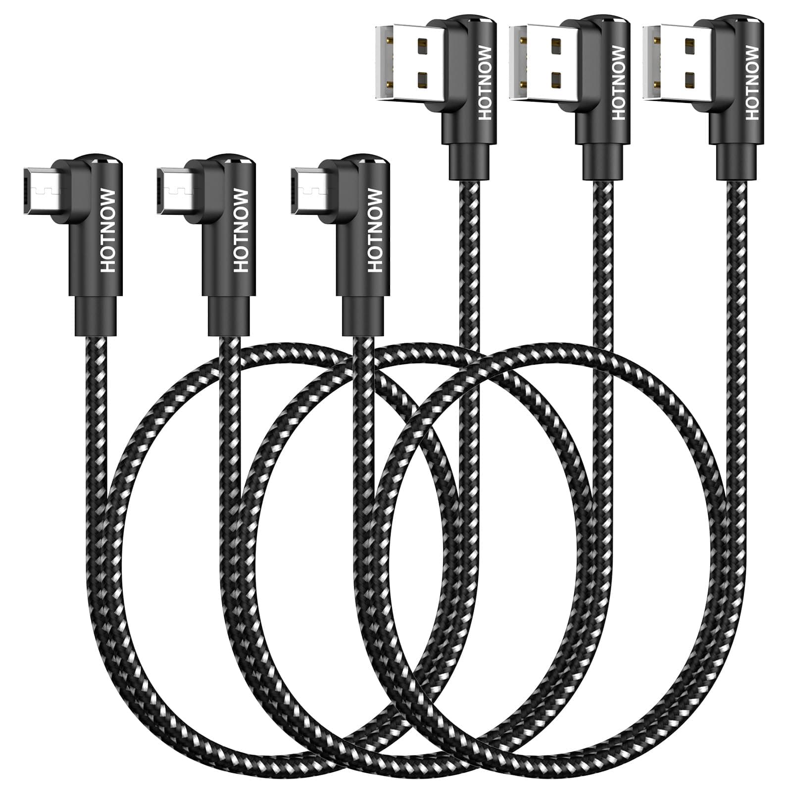 Short Micro USB 90 Degree Cable 50cm 3Pack, 0.5m Right Angle Micro USB Cable Nylon Braided USB2.0 High Speed Fast Charging Cord for Galaxy S7 S6 S5,Power Bank