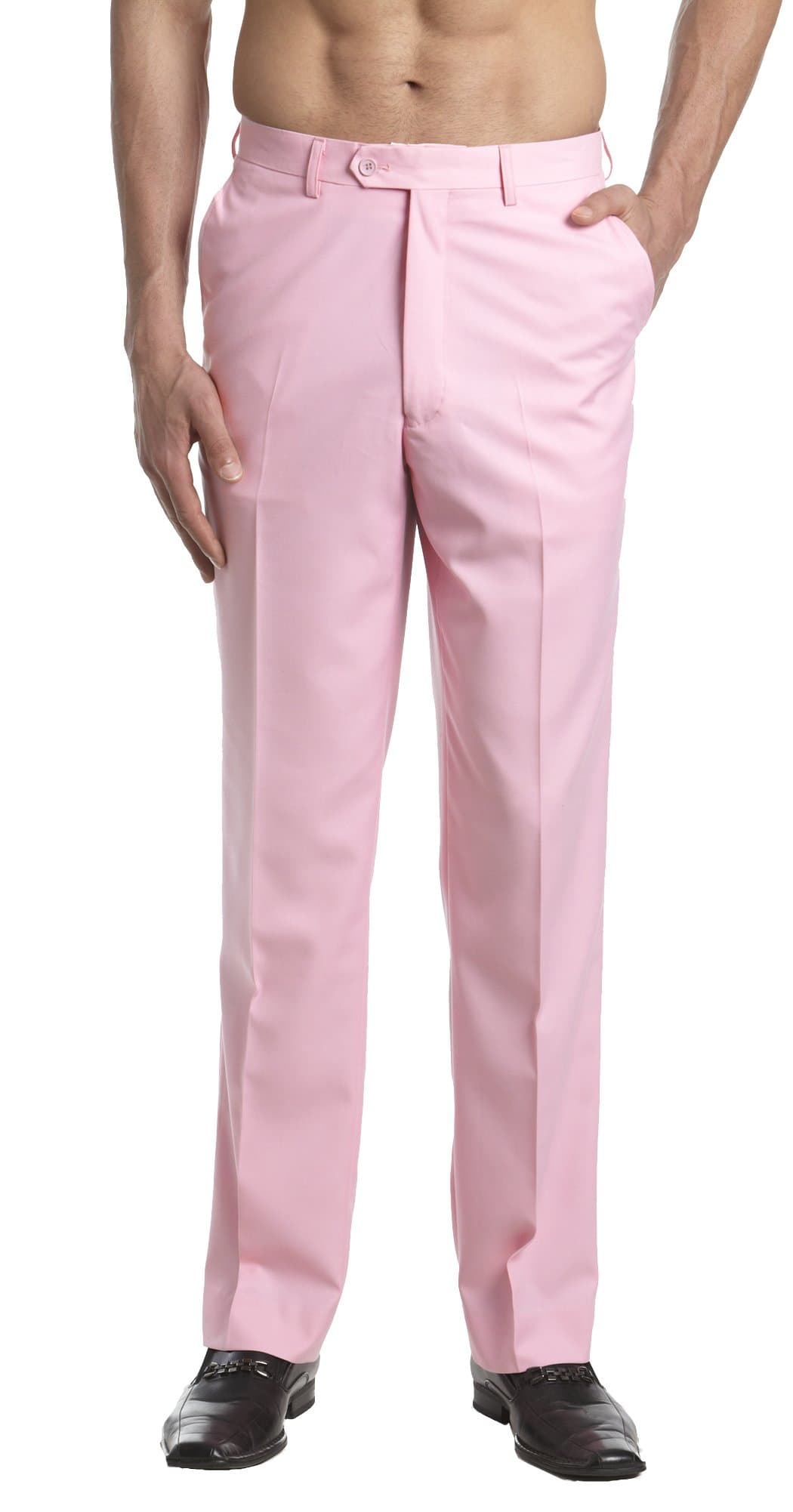 CONCITOR Men's Dress Pants Trousers Flat Front Slacks Solid PINK Color