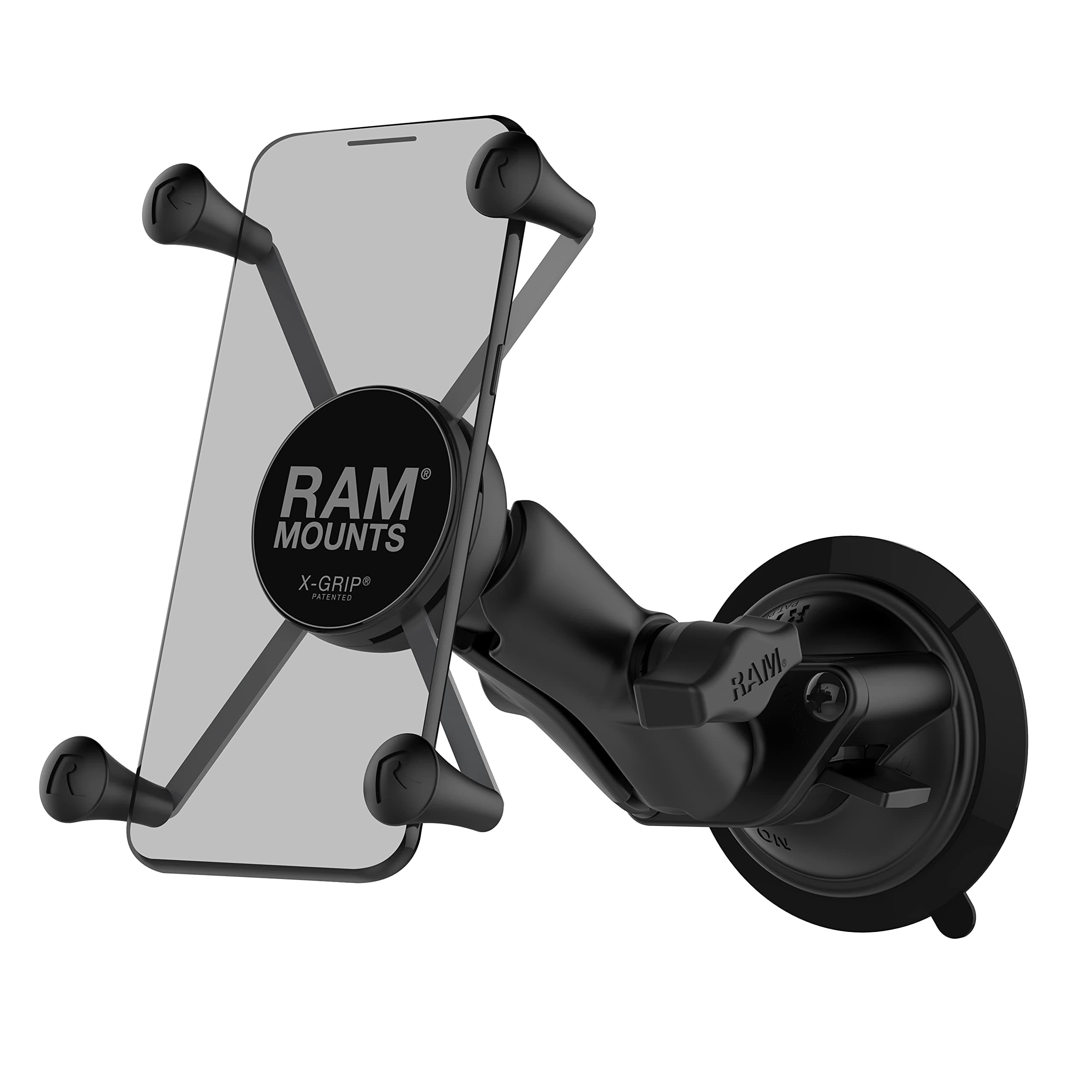 RAM Mounts X-Grip Large Phone Mount with RAM Twist-Lock Suction Cup Base RAM-B-166-UN10U with Medium Arm for Vehicle Windshields, Black