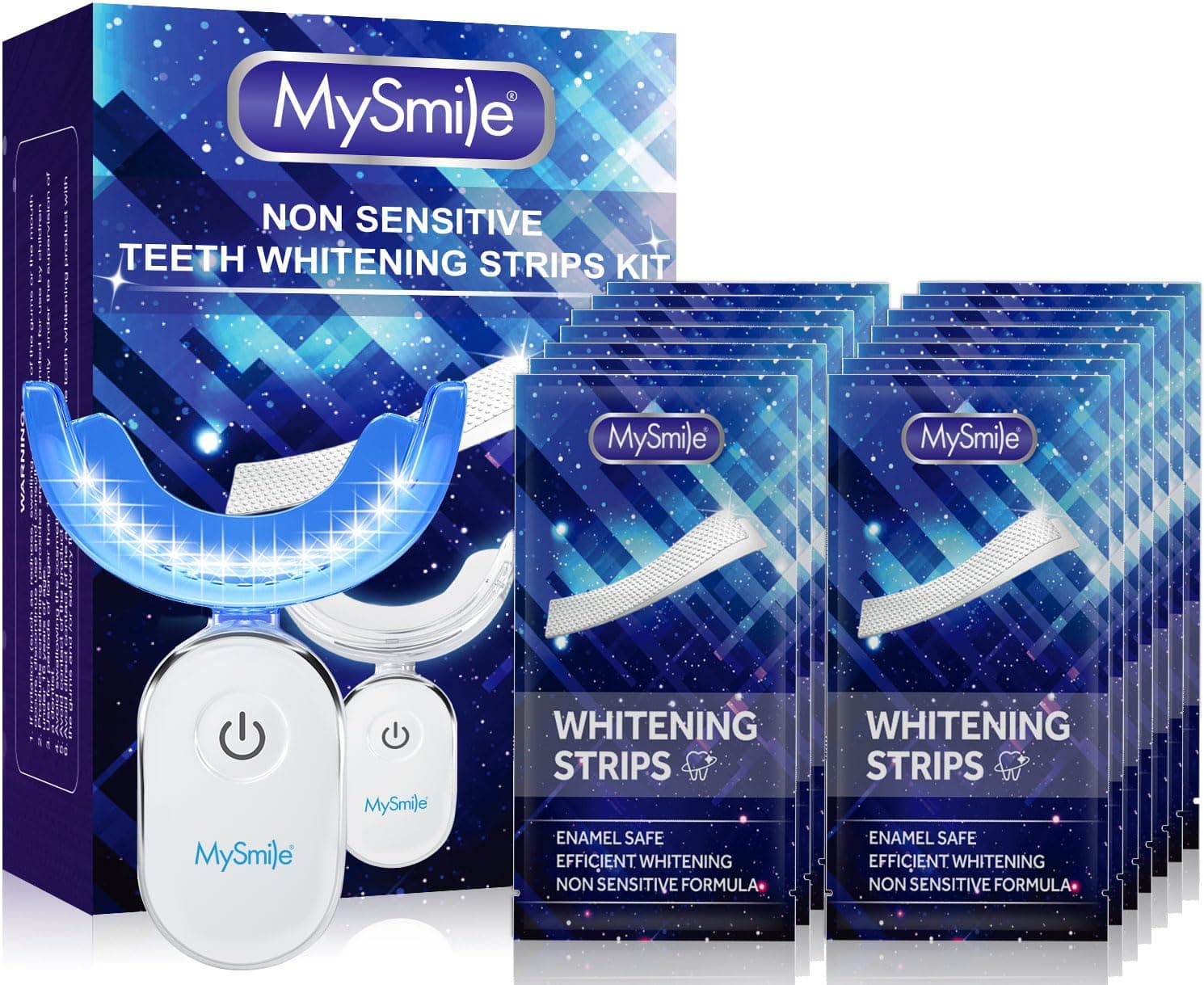 MySmile Teeth Whitening Strips for Teeth Sensitive - 30-Minute Express White Strips for Teeth Whitening, Hydrogen Peroxide Teeth Whitener Strip, 28 No-Slip White Strips(14-Day Treatments)