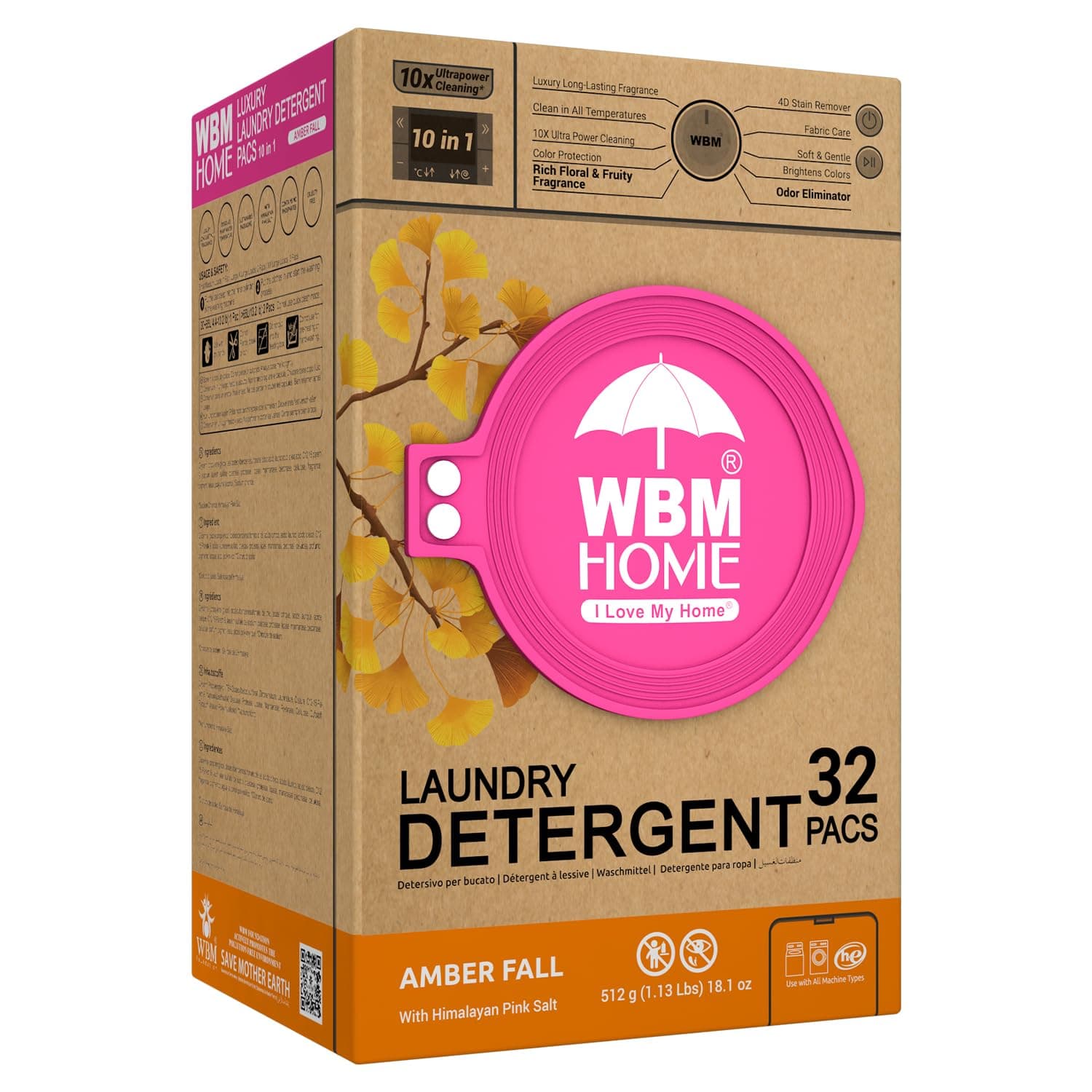 Laundry Detergent Pods, 32 Count | Amber Fall Fragrance | 10 in 1 Laundry pods Detergent Ultra Power Cleaning with Plant-Based Scent, Extra Protection With 4D Stain Remover