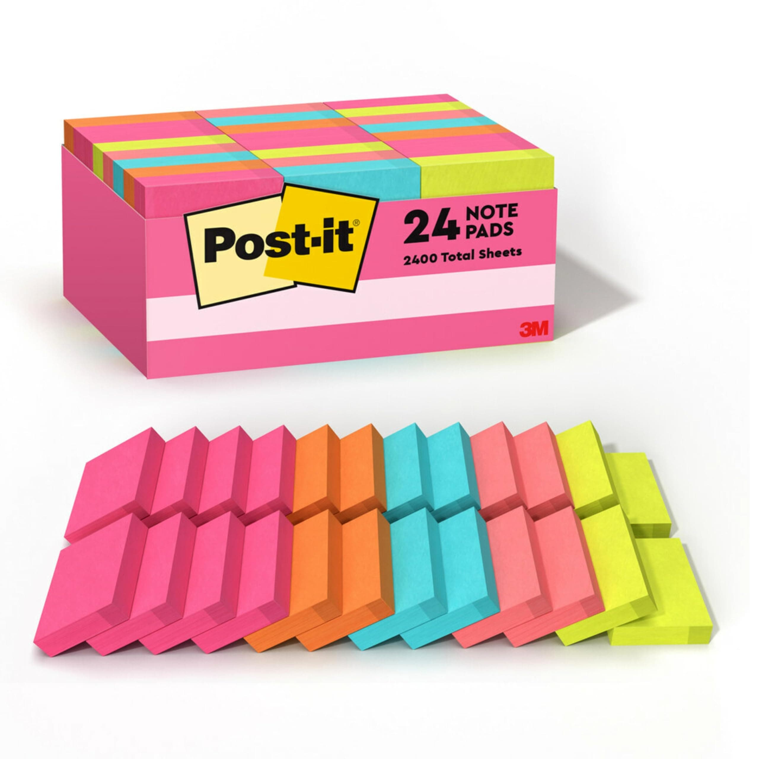 Mini Notes, 1 3/8 x 1 7/8 in, 24 Pads, America's #1 Favorite Sticky Notes, Poptimistic Post-it Notes, Aqua Blue, Vital Orange, Neon Green, Guava Pink