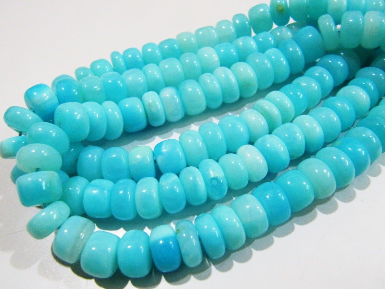 AAAA Quality Natural Blue Opal Rondelle Plain Beads 8mm Peruvian Opal Smooth Beads Strand 8 inches Rock Bottom Price- Best Value for Money