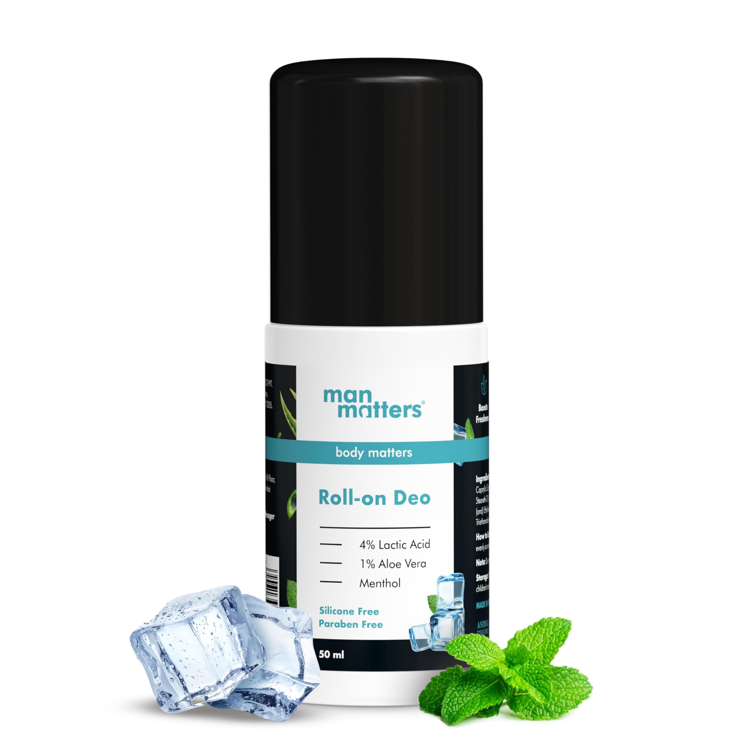 Underarm Deodrant Roll-on 50 ml | Long Lasting Cooling Freshness, Removes Bad Odour, Brightens Underarms | 4% Lactic acid, 1% Aloe Vera & Menthol | Suitable for Sensitive Skin