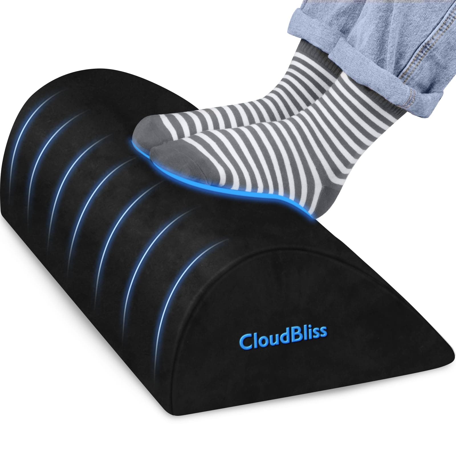 CloudBliss Foot Rest for Under Desk at Work,Office Desk Accessories with Soft Foam and Washable Removable Cover, Foot Stool for Office, Car, Home to Foot Support and Relax Ankles, Black, Long