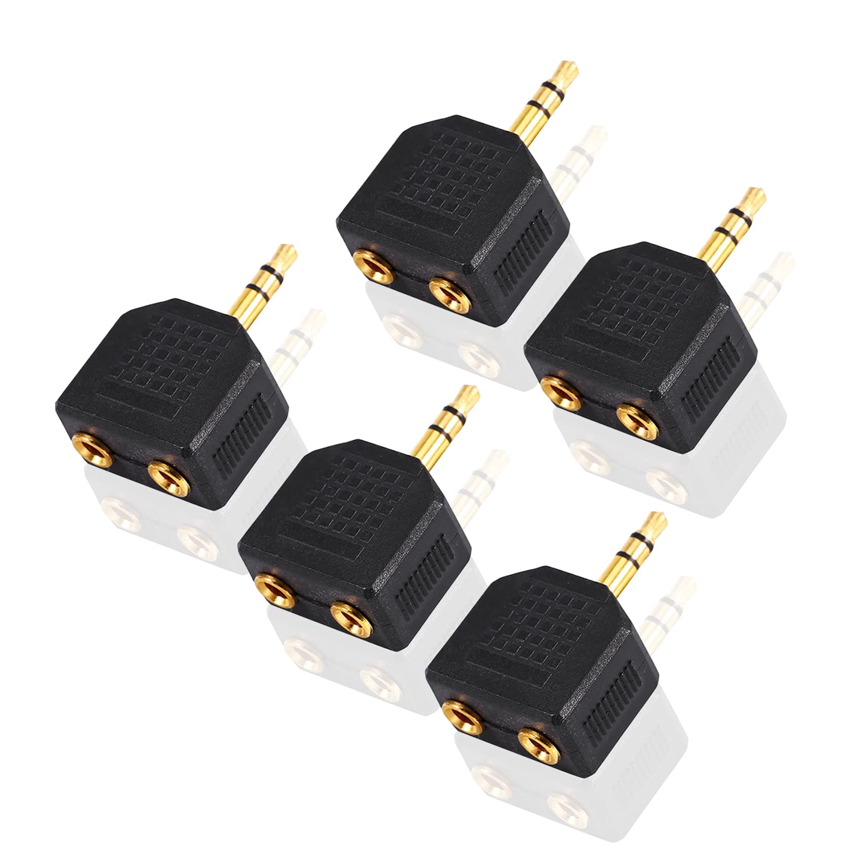 Headphone Splitter Adapter, Aux Stereo Jack Splitter Adaptor Plug 3.5mm Male to 2 Port 3.5mm Female Compatible with Headset,Earphone, iPhone,iPad, Samsung, LG, Tablets, MP3 Players 5 Pack