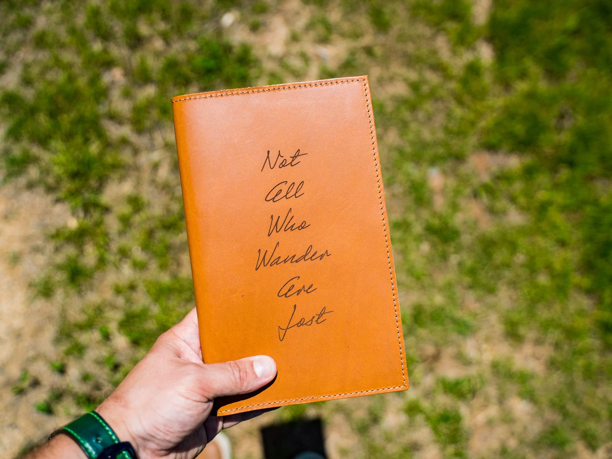 Leather olpr. Notebook Cover 8.25" x 5" with Engraved Quote or Name for Women and Men, Handmade in USA