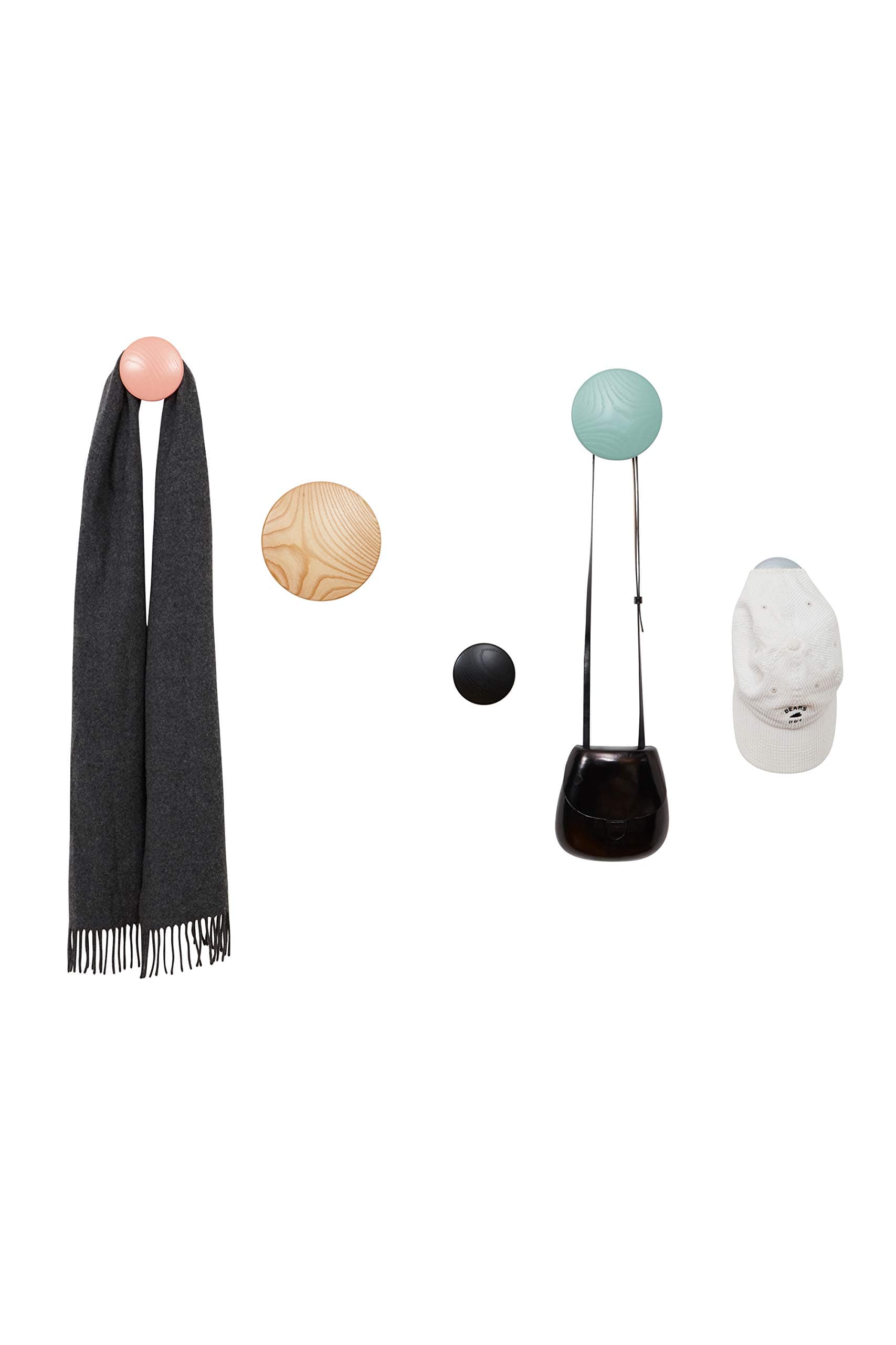 OCHS Round Wood Coat Hooks - Wall Mounted Coat Racks Multi-Purpose Hallway Hooks (Multicolour)