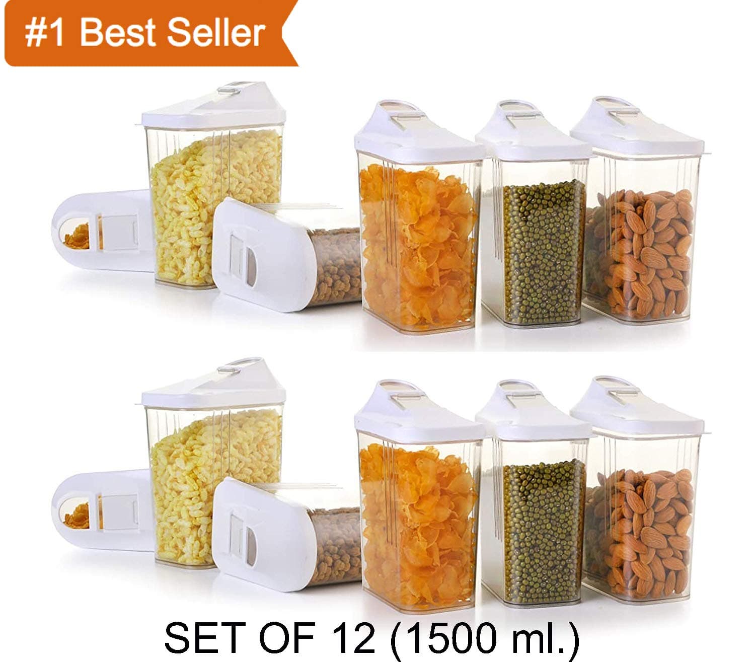 Homemet Storage Container for Kitchen 1500 ml Cereal Dispenser Easy Flow Storage Jar Storage Box Lid Food Rice Pasta Pulses Container, Storage containers,Masala Boxes for Kitchen,Masala containers