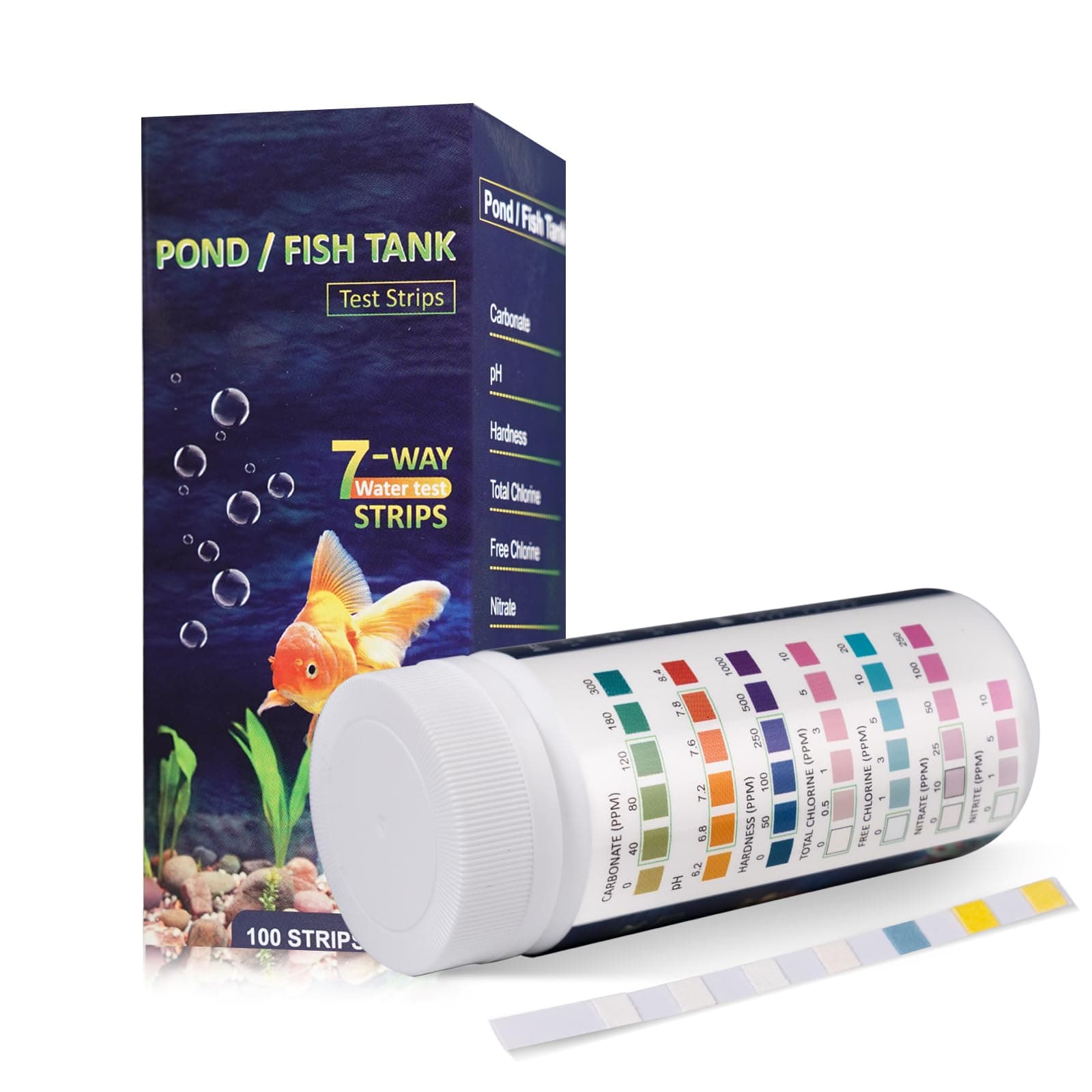 7 In 1 Aquarium Test Strips, 100 Strips Fish Tank Water Quality Freshwater Saltwater Kit For Ph, Carbonate, Alkalinity, Hardness, Chlorine, Nitrite, Nitrate Testing