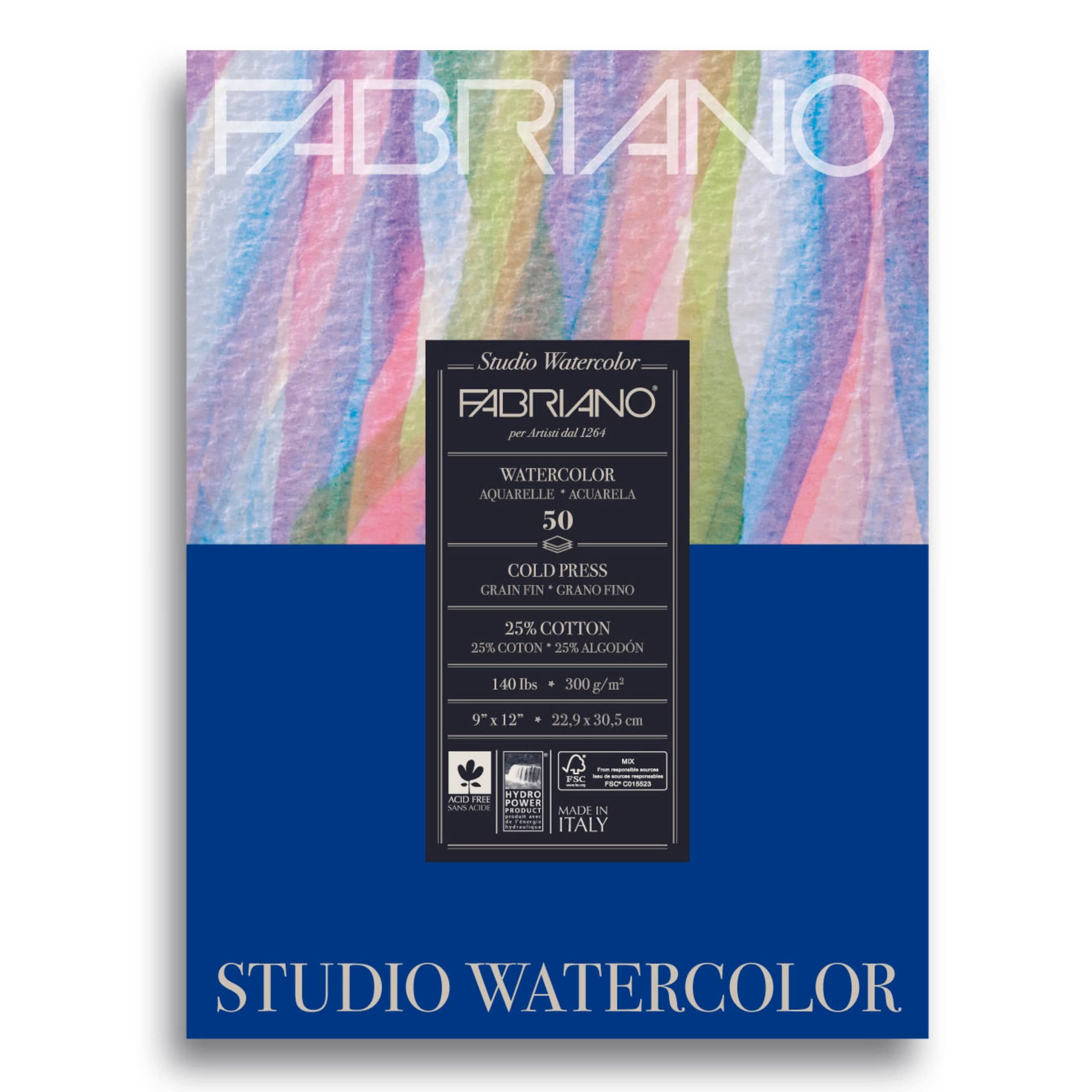 Studio Watercolor Pad, Cold-Press, 9" x 12", 140 lb., 50 Sheets