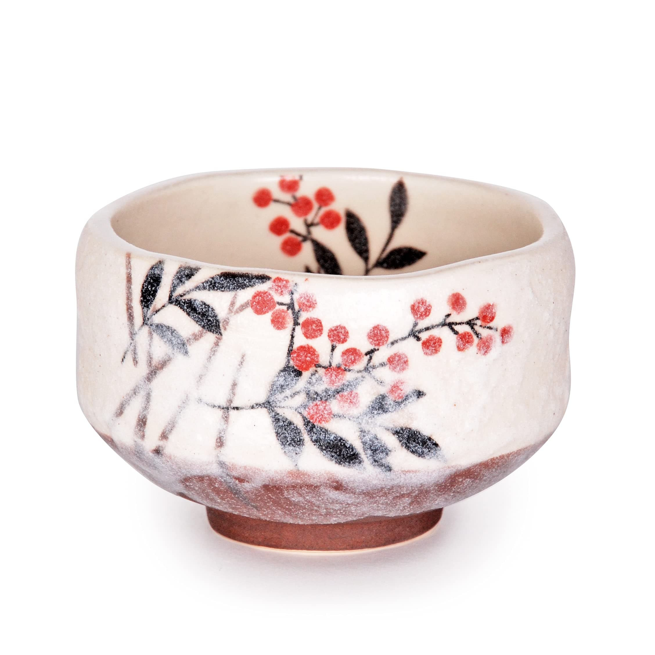Authentic Japanese Traditional Tea Ceremony Ippuku 3.75" Diameter Mini Matcha Bowl Chawan Mino Tea Cup Textured Glaze Floral Design Handcrafted in Japan (Nanten Heavenly Bamboo)