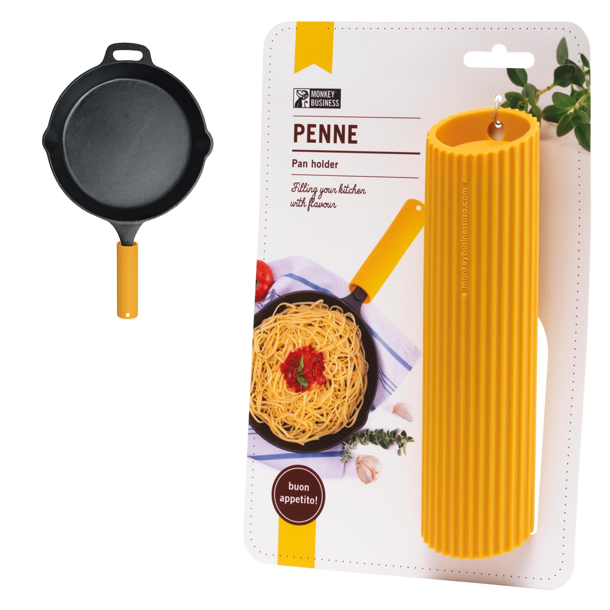 Monkey Business Silicone Kitchen Tool | Penne-shaped kitchen utensil for hot handles when cooking and serving | Non-Slip Penne-shaped Silicone Sleeve Ideal for cast metal griddles, and skillets.