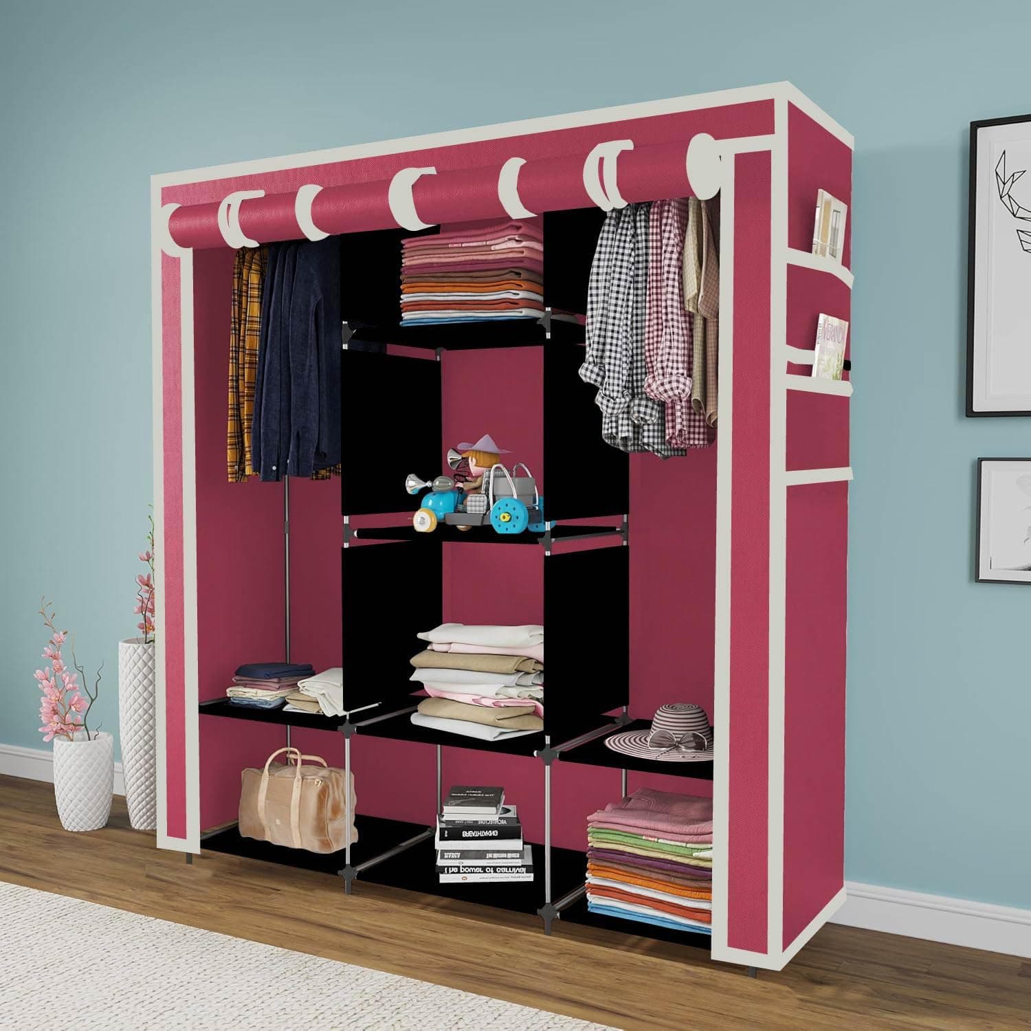 Maison & Cuisine 6+2 Layer Fancy And Portable Foldable Collapsible Closet/Cabinet (Need To Be Assembled) (88130) (Wine Red)