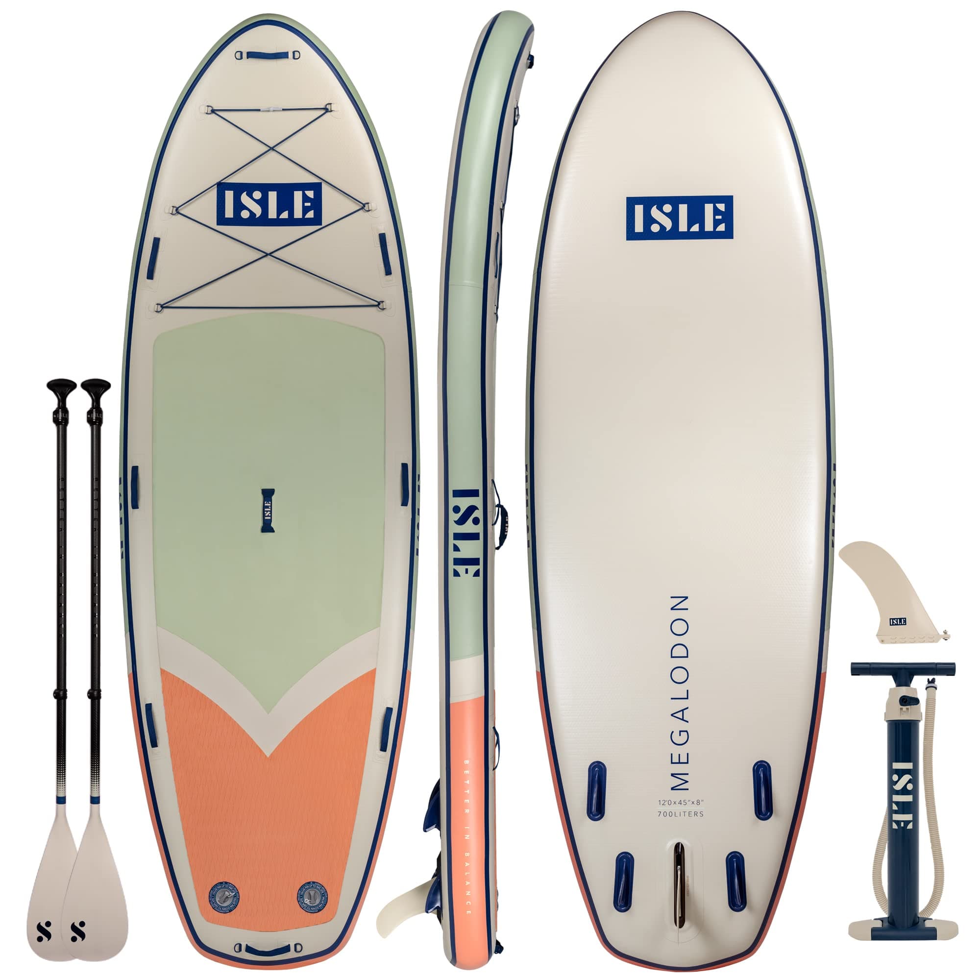 ISLE Megalodon Inflatable Stand Up Paddle Board & iSUP Bundle Accessory Pack - Up to 1,050 lbs Capacity — Durable, Lightweight, Stable — 12' L x 45" W x 8" OR 15' L x 56" W x 8"