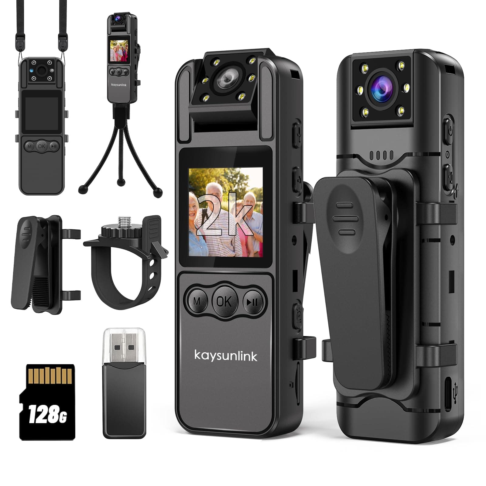 Body Camera with 1.4” Screen Audio and Auto Video Night Vision 1440P UHD Mini Police Wearable Body Worn Cam Portable Small Personal Camcorder Sport Action Outdoor Video Recorder (2K-128GB)