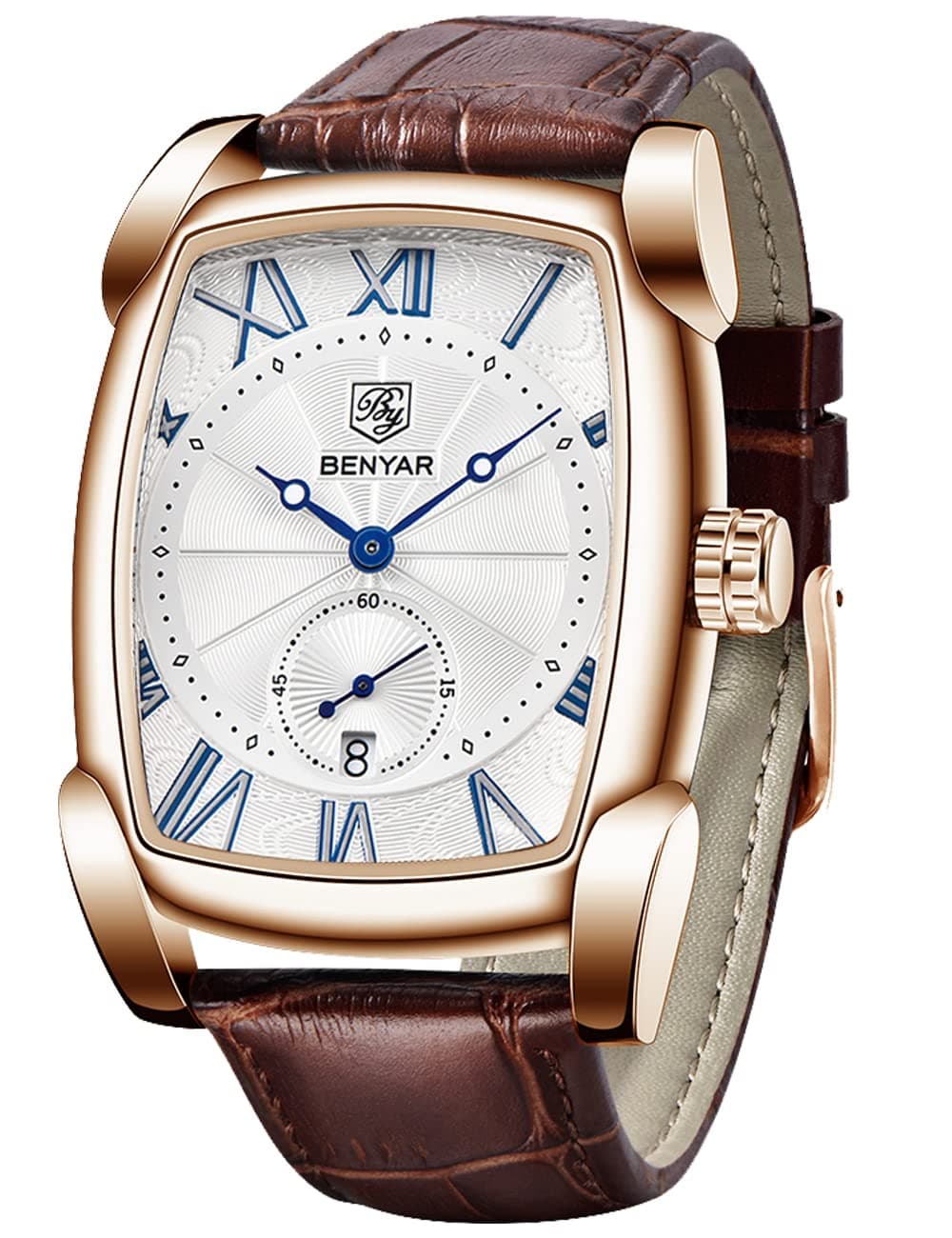BENYAR Men's Classic Waterproof Rectangular Design Classic Business Leather Strap Watch
