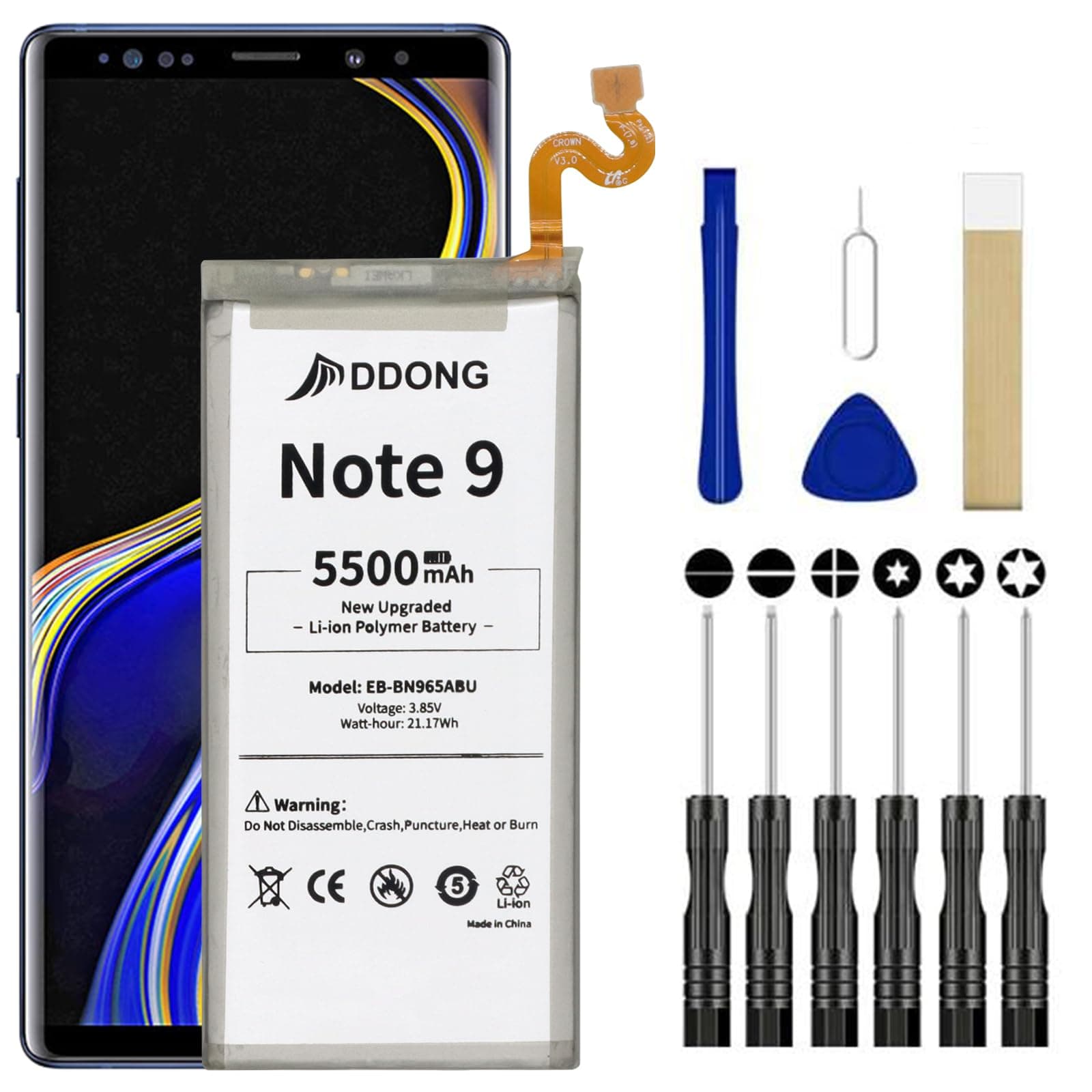 DDONG for Samsung Galaxy Note 9 Battery Replacement, Upgraded 5500mAh Battery EB-BN965ABU EB-BN965ABC N9600 N960F N960U with Repair Tool Kits