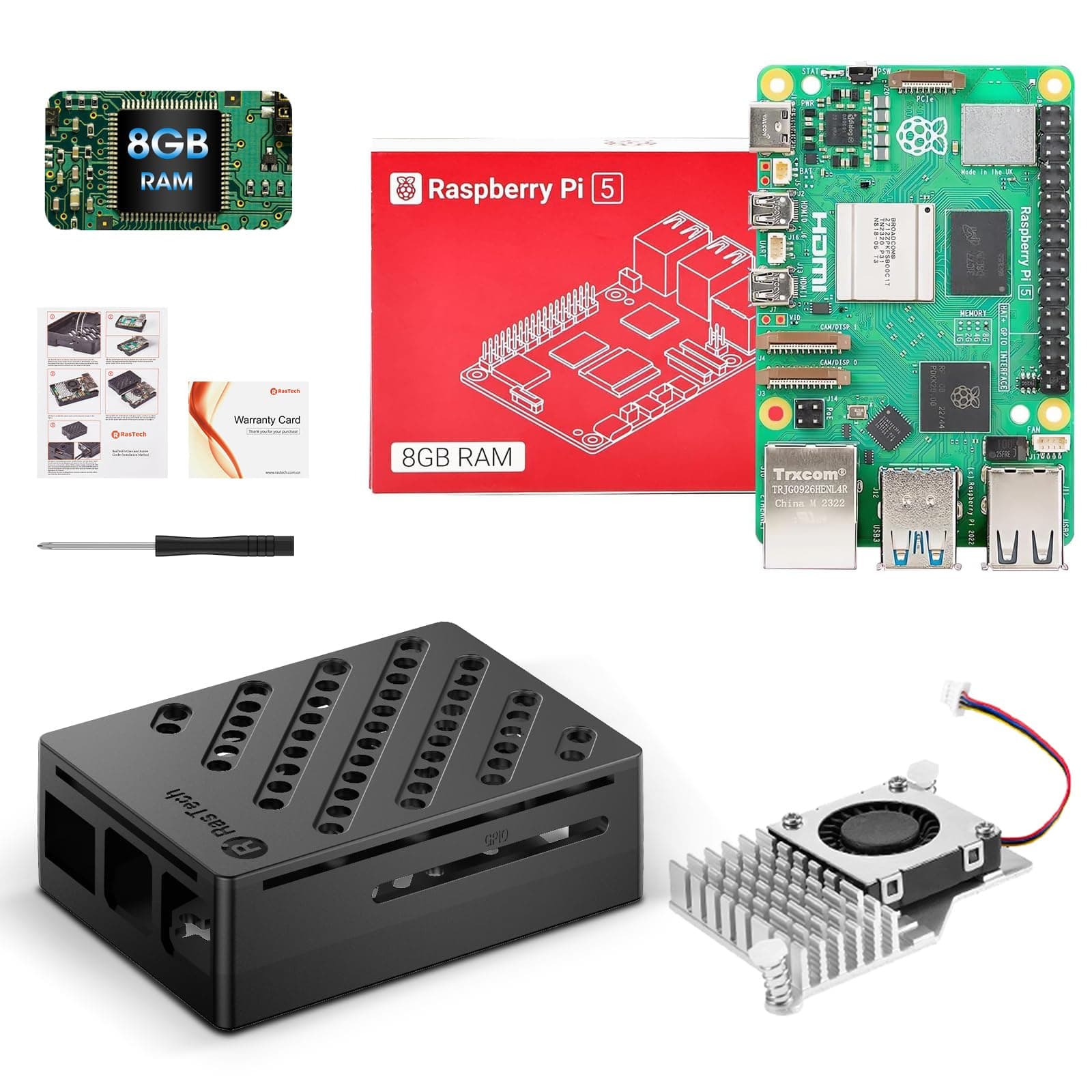 Raspberry Pi 5 Kit 8GB RAM with Pi 5 Case,Active Cooler,Screwdrive and Pi 5 8GB Board Included