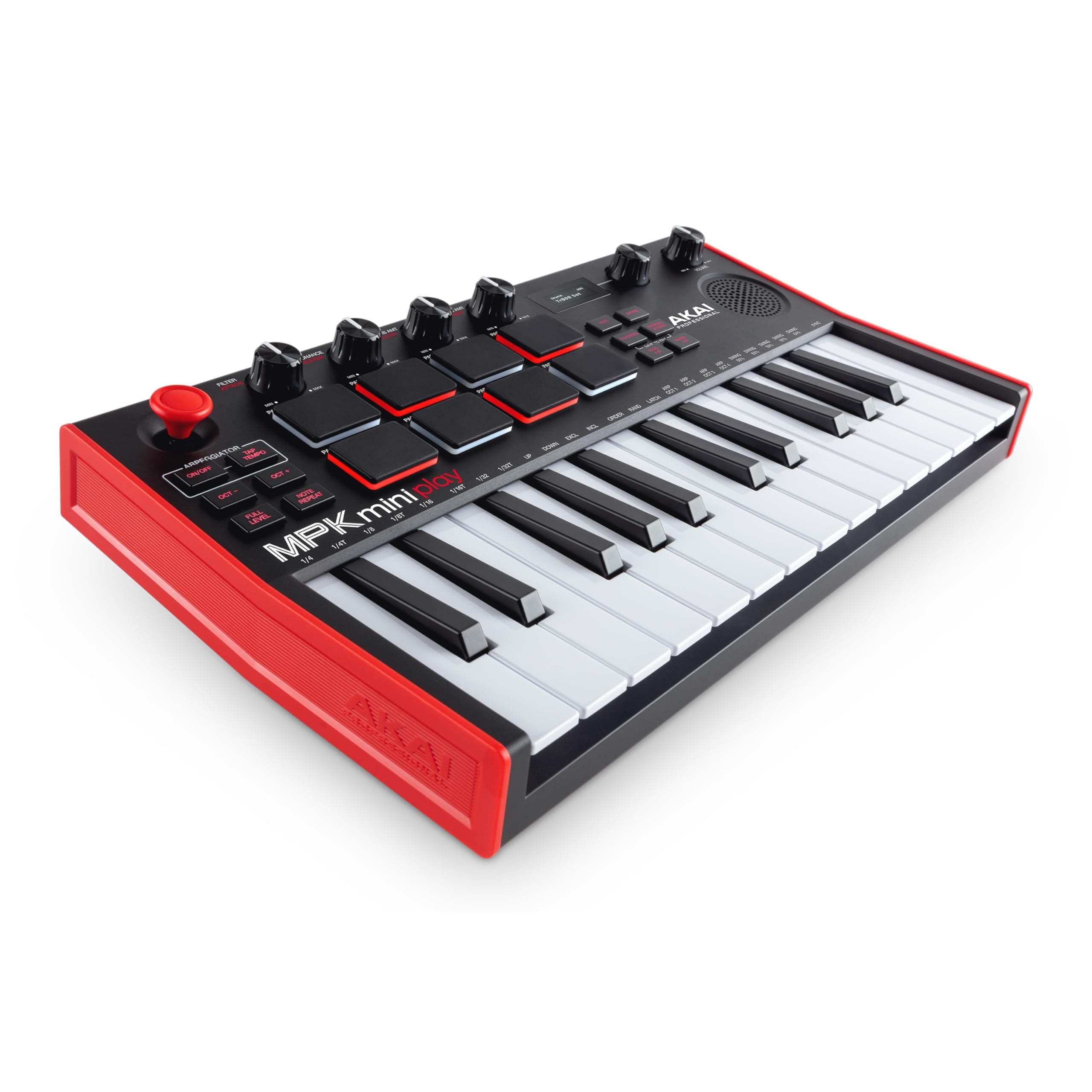 AKAI MPK Mini Play MK3: 25-Key Gen-2 Dynamic Keyboard Controller with 8 MPC Drum Pads, 4 Assignable Knobs, Joystick, 100+ Internal Sounds, OLED Display, USB Connectivity, Integrated Speaker
