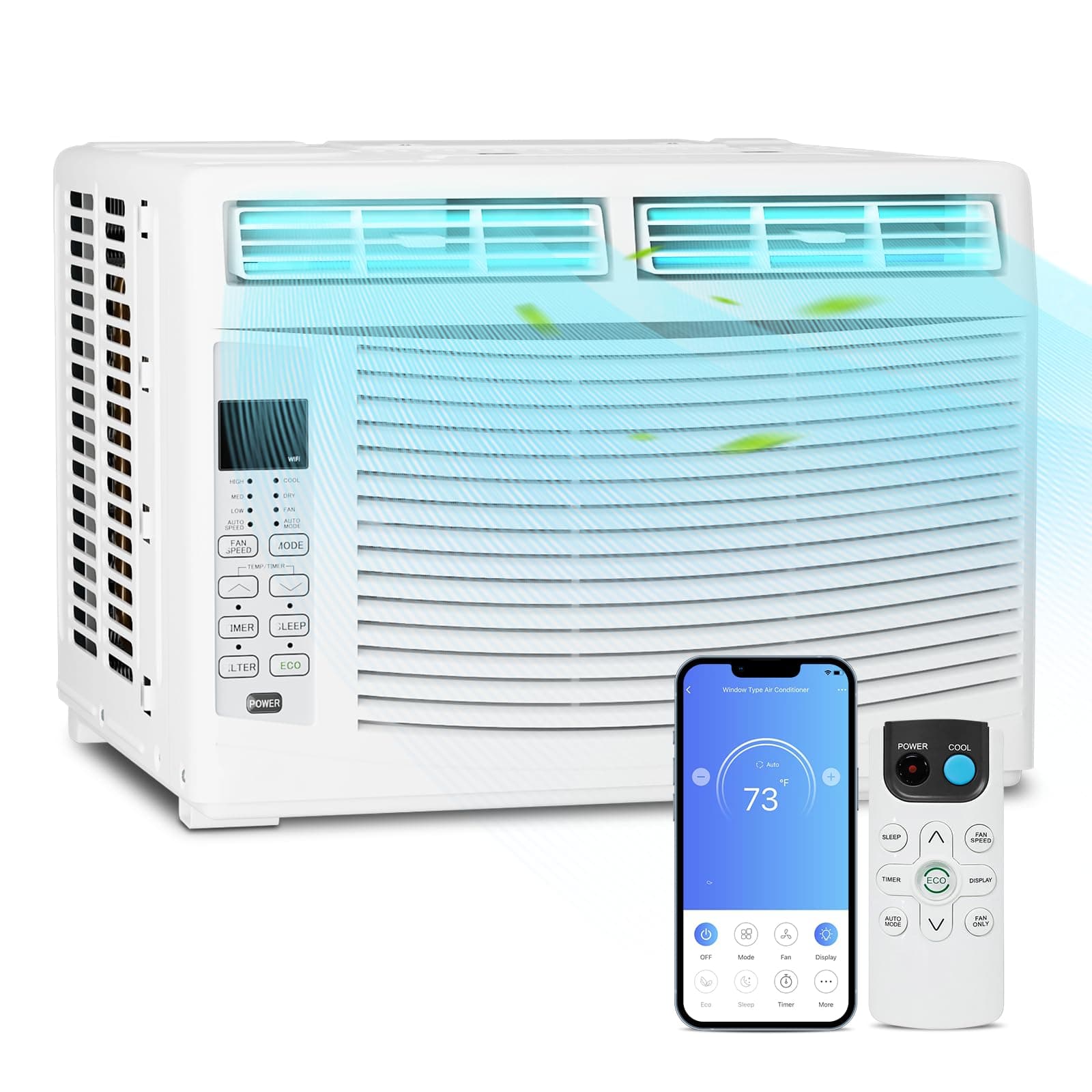 Window Air Conditioner with Dehumidifier, 115V Small Window AC with 3 Speeds, Panel Control, and 24H Timer for Apartment, Dorm (6000 BTU-WIFI)