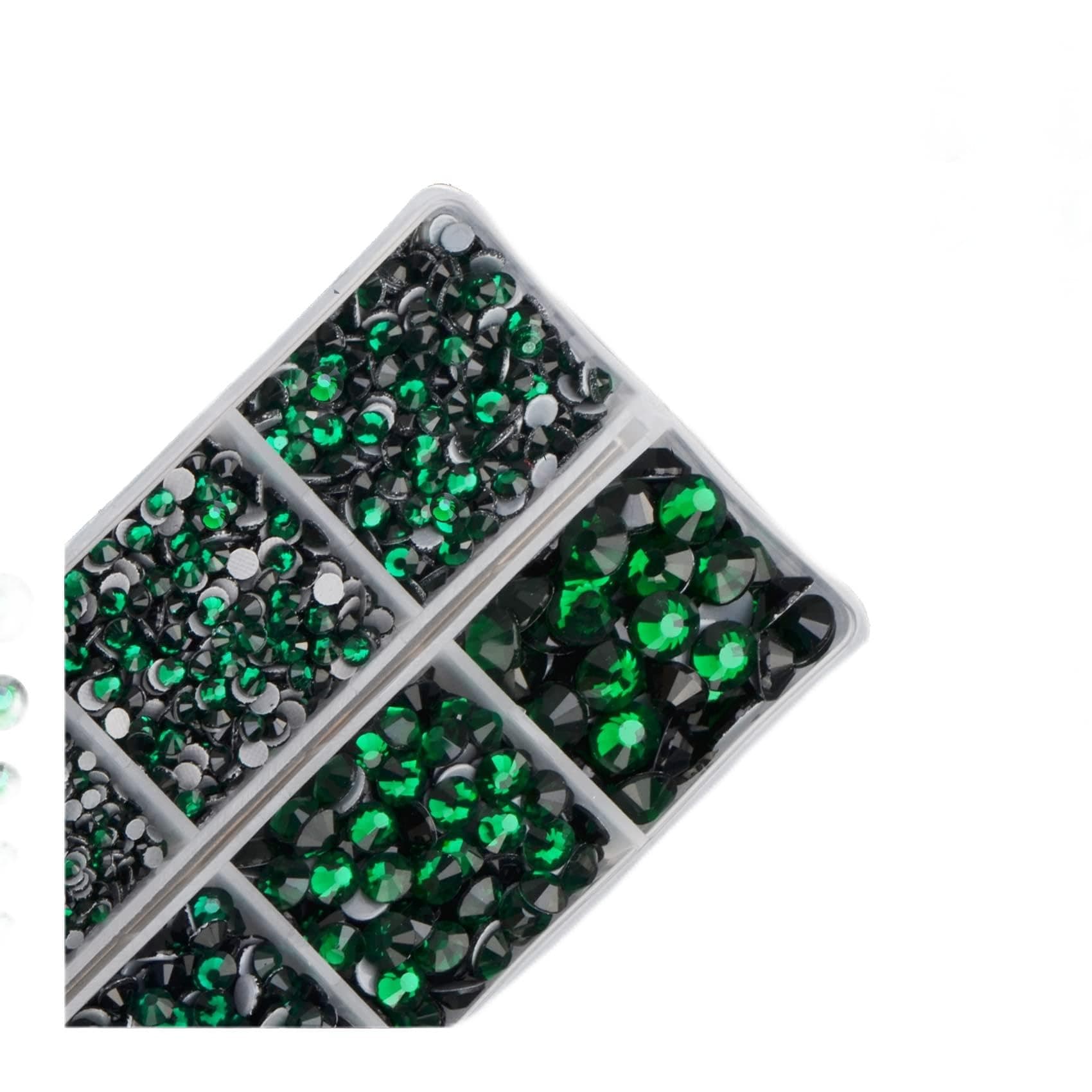 4000pcs Mixed Size Hot Fix Round Crystals Gems Glass Stones Hotfix Flat Back Rhinestones (Emerald)