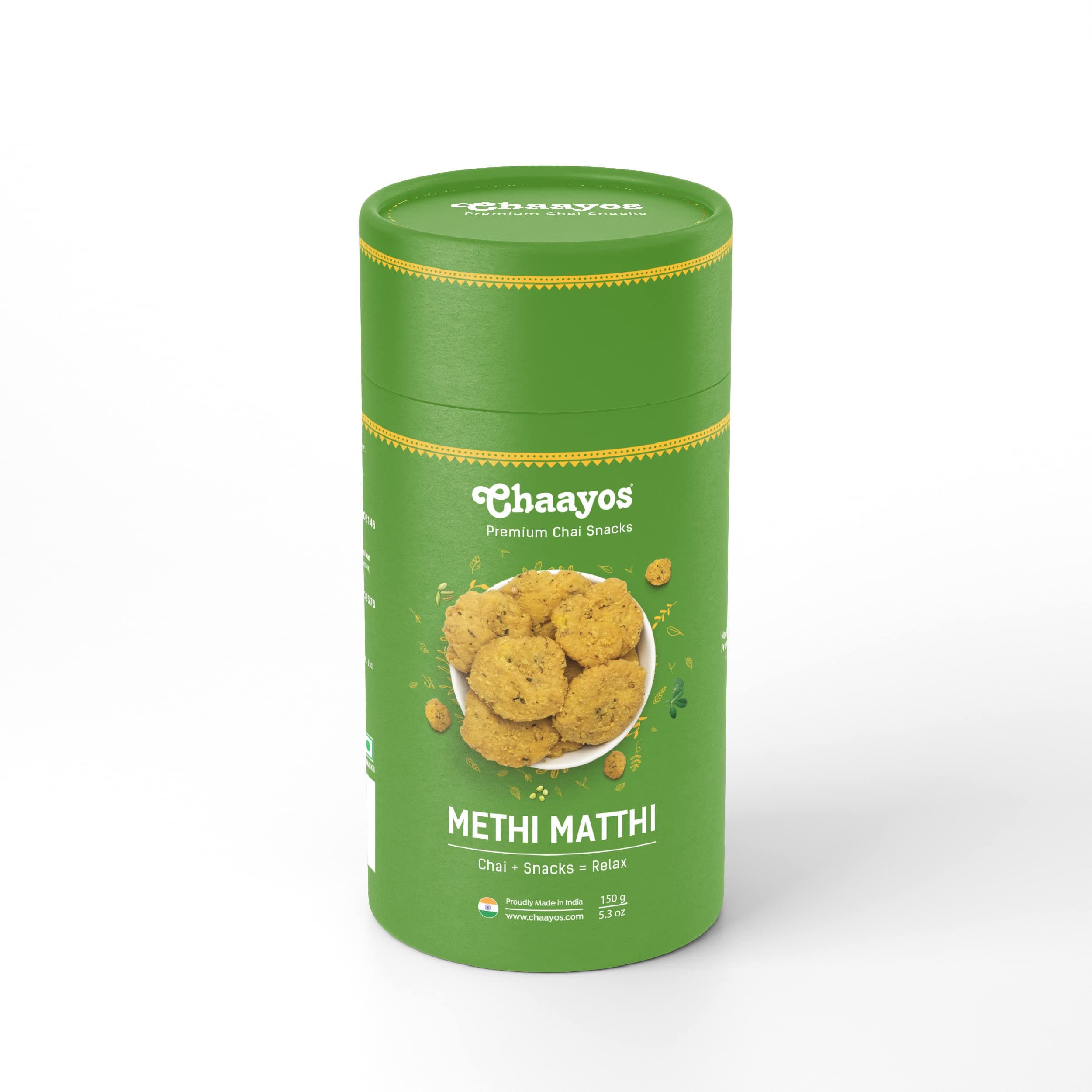 Chaayos Methi Mathri (150g Pack) | Chai Time Snacks | Ready to Eat Mathri Snacks | Mini Methi Matthi | Indian Namkeen Nashta | Authentic Regional Preparation | Tea Time Party Snacks |