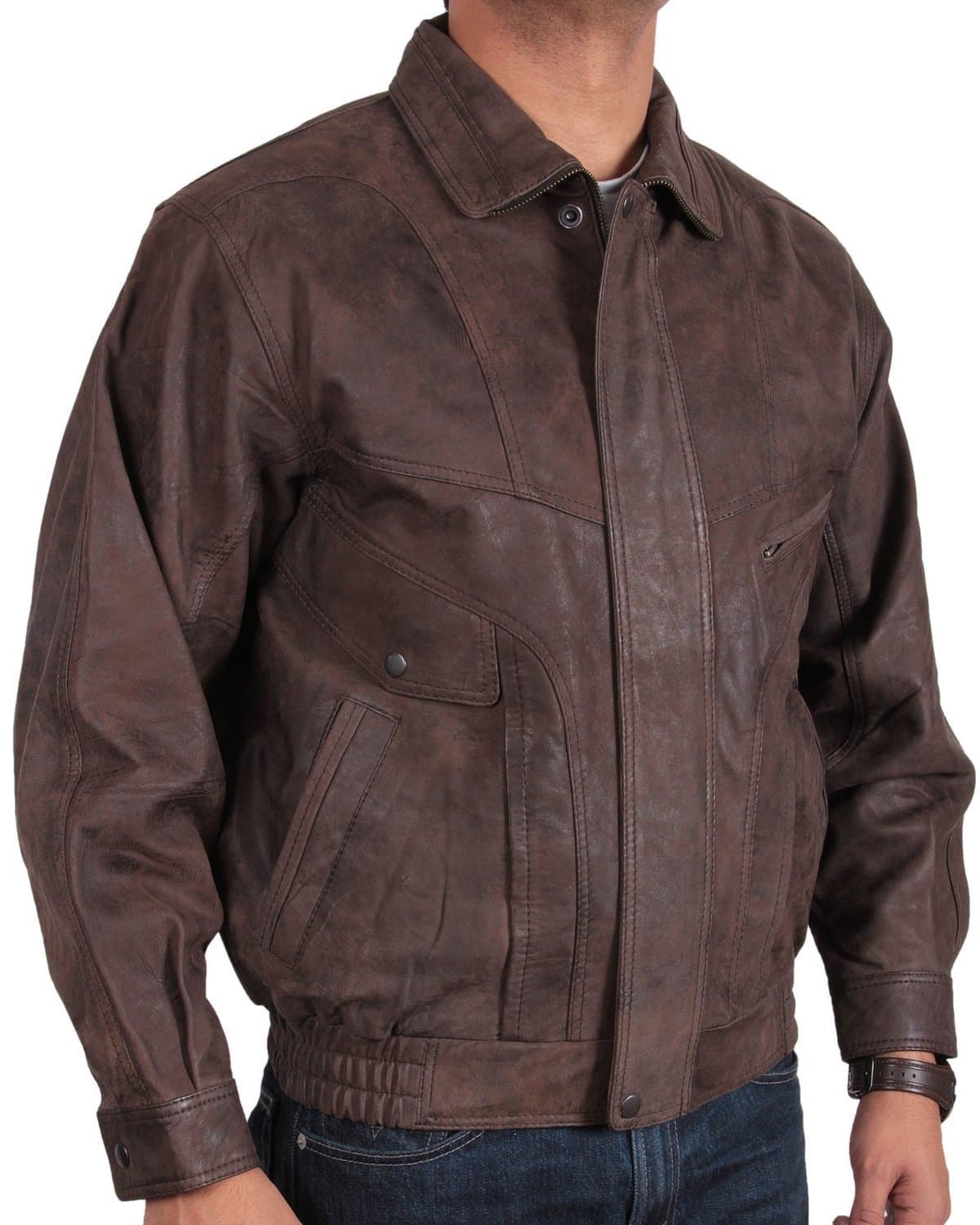 BRANDSLOCK Mens Real Leather Bomber Jacket Merve