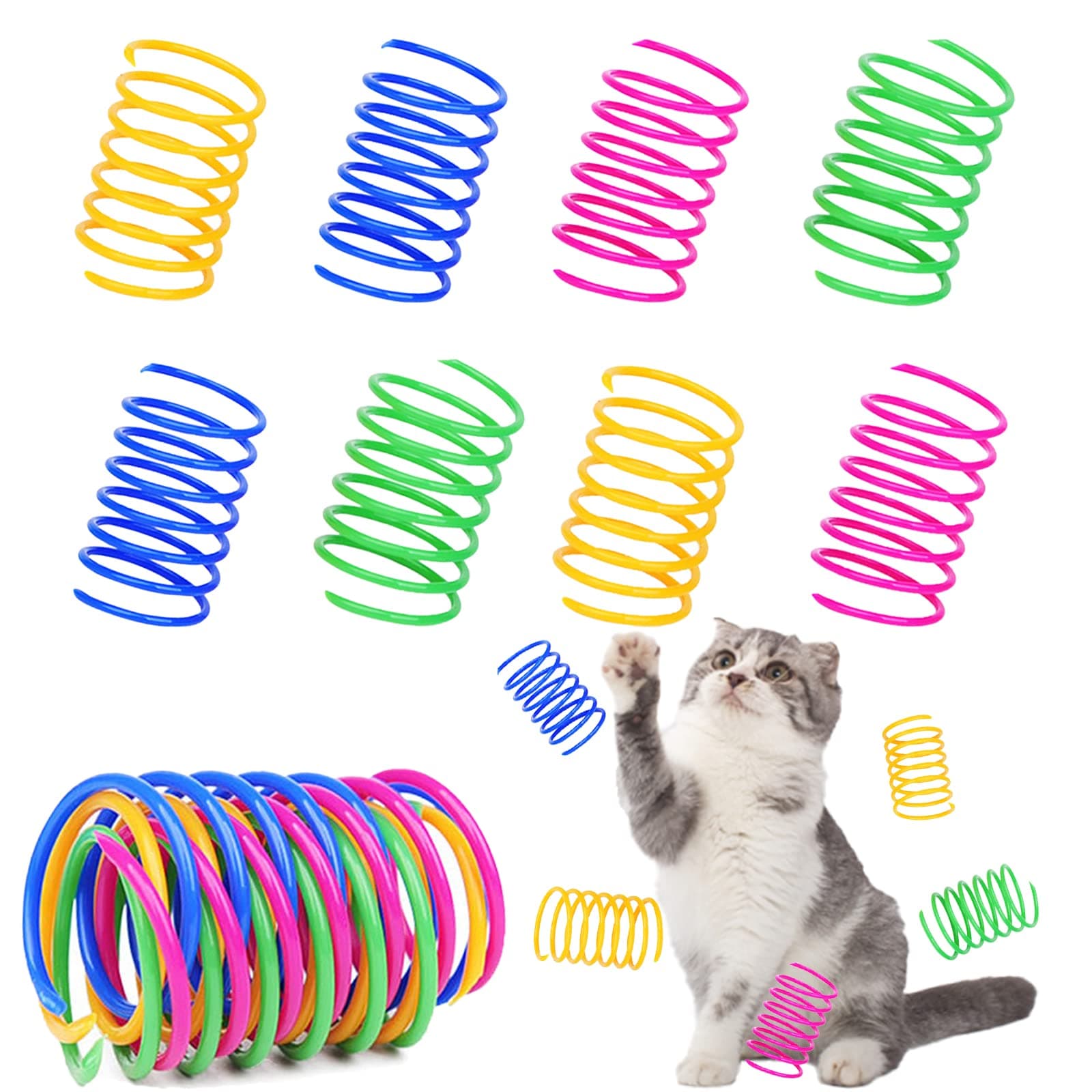 120 Pack Cat Spring Toy, Interactive Cat Toy for Indoor Cats Plastic Coils Colorful Springs Cat Toys Active Healthy Fitness Play Coil Spiral Springs Kitten Toys for Swatting, Biting, Hunting