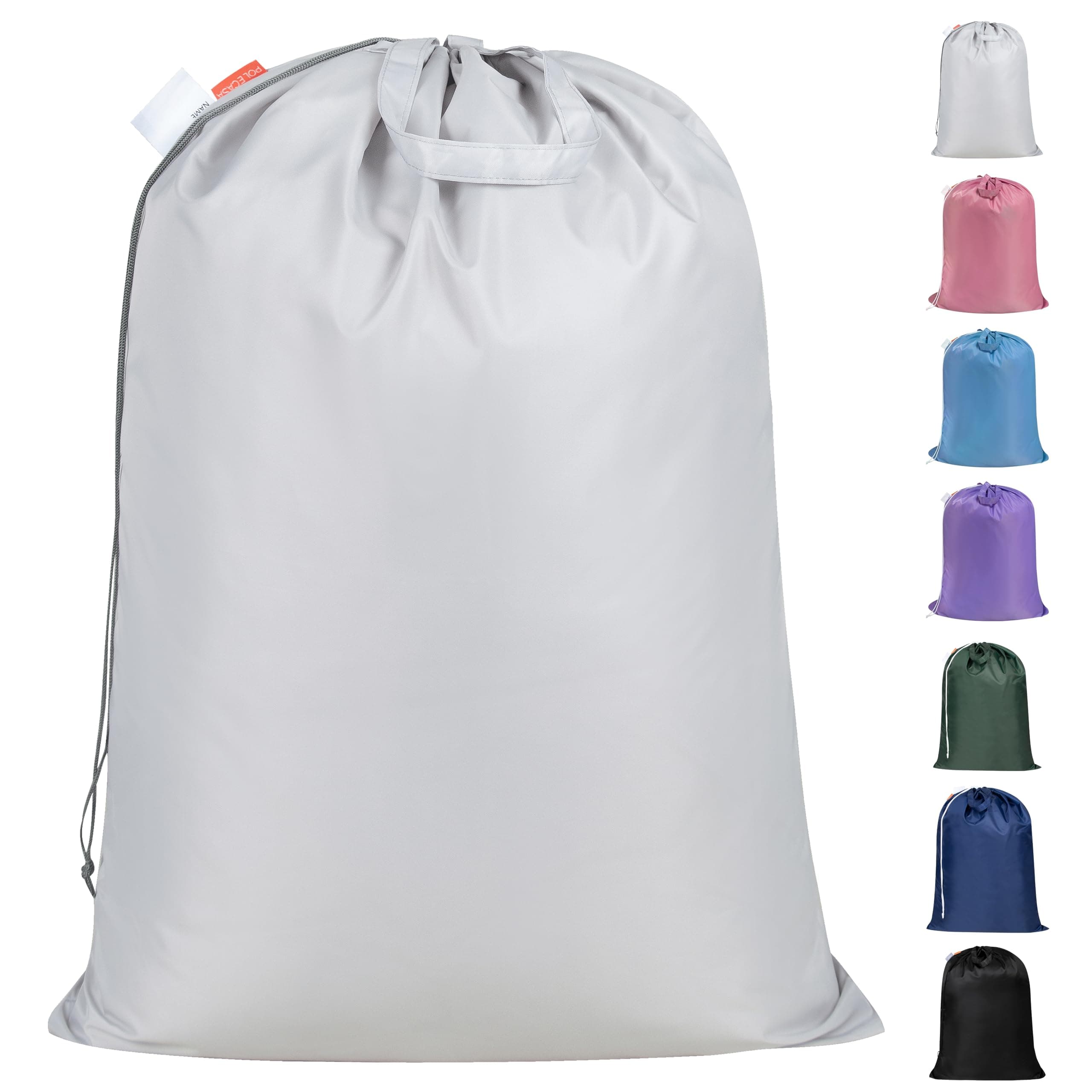 Polecasa Extra Heavy Duty Laundry Bag w/ID Tag, X-Large Waterproof Dirty Clothes Drawstring Bag with 130gsm Tear Resistant Fabric, Washable Laundry Liner for Hamper, Ideal for Camp, Travel, Silver