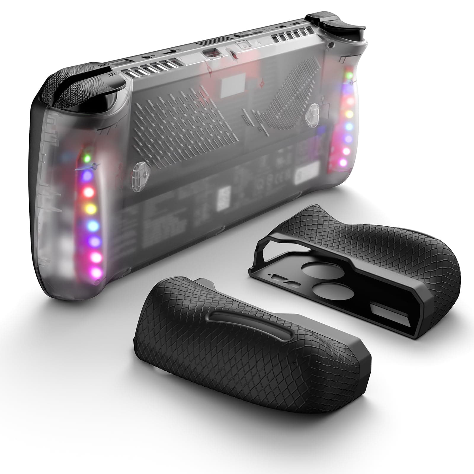 JSAUX RGB Transparent Back Plate for ROG Ally X, ROG Ally X Case with Silicone Grip and Cooling Module, ROG Ally X Accessories DIY Replacement Shell Compatible with ASUS ROG Ally X 2024