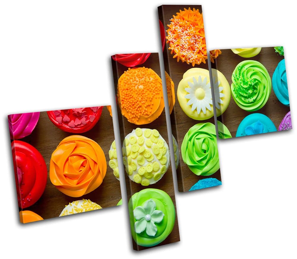 Bold Bloc Design - Cupcakes Baking Food Kitchen 120x100cm Multi Canvas Art Print Box Framed Picture Wall Hanging - Hand Made in The UK - Framed and Ready to Hang