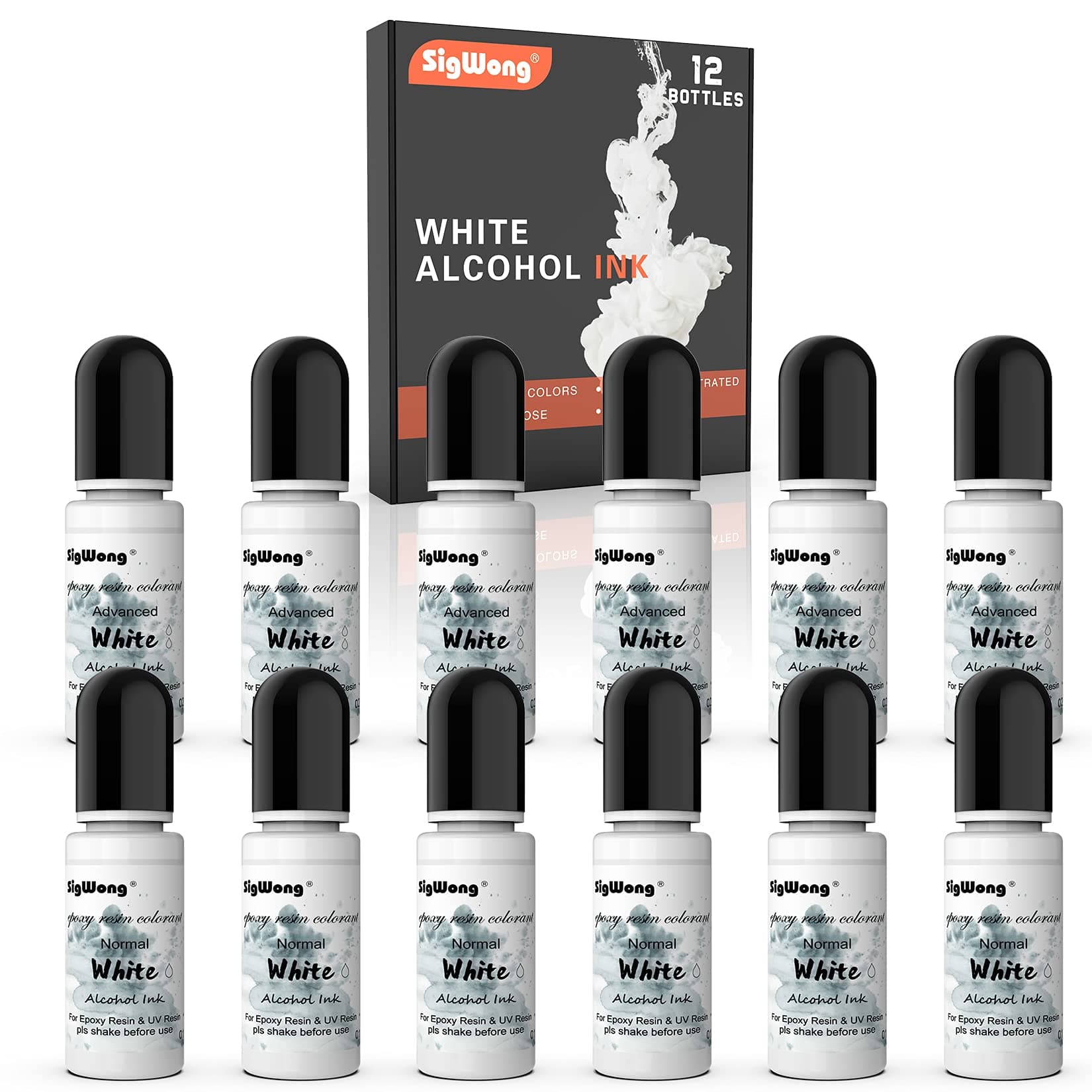 White Alcohol Ink Set - 12 Bottles White Colors Alcohol-Based Ink, Alcohol Paint Dye for Epoxy Resin Painting, Resin Petri Dish, Yupo Creations, Coaster, Painting, Tumbler - 120ml/4fl.oz