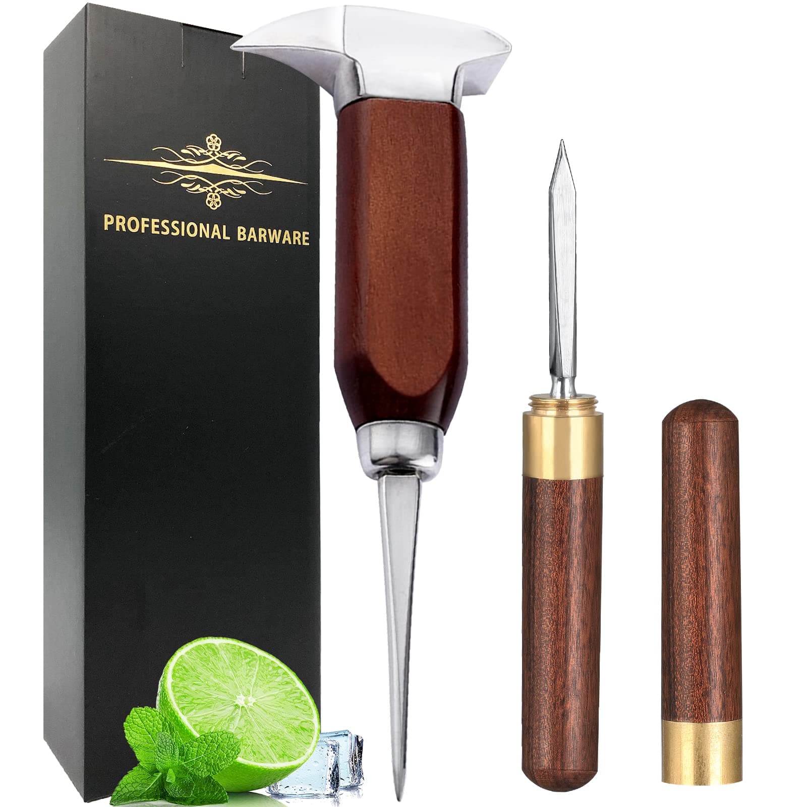 LINALL Topnice Roll over image to zoom in Ice Pick - 7" Stainless Steel Ice Chipper with Wood Handle, Japanese Style Ice Crusher ideal for Bars, Bartender, Best Carving Tool, ICPK0007 (7)