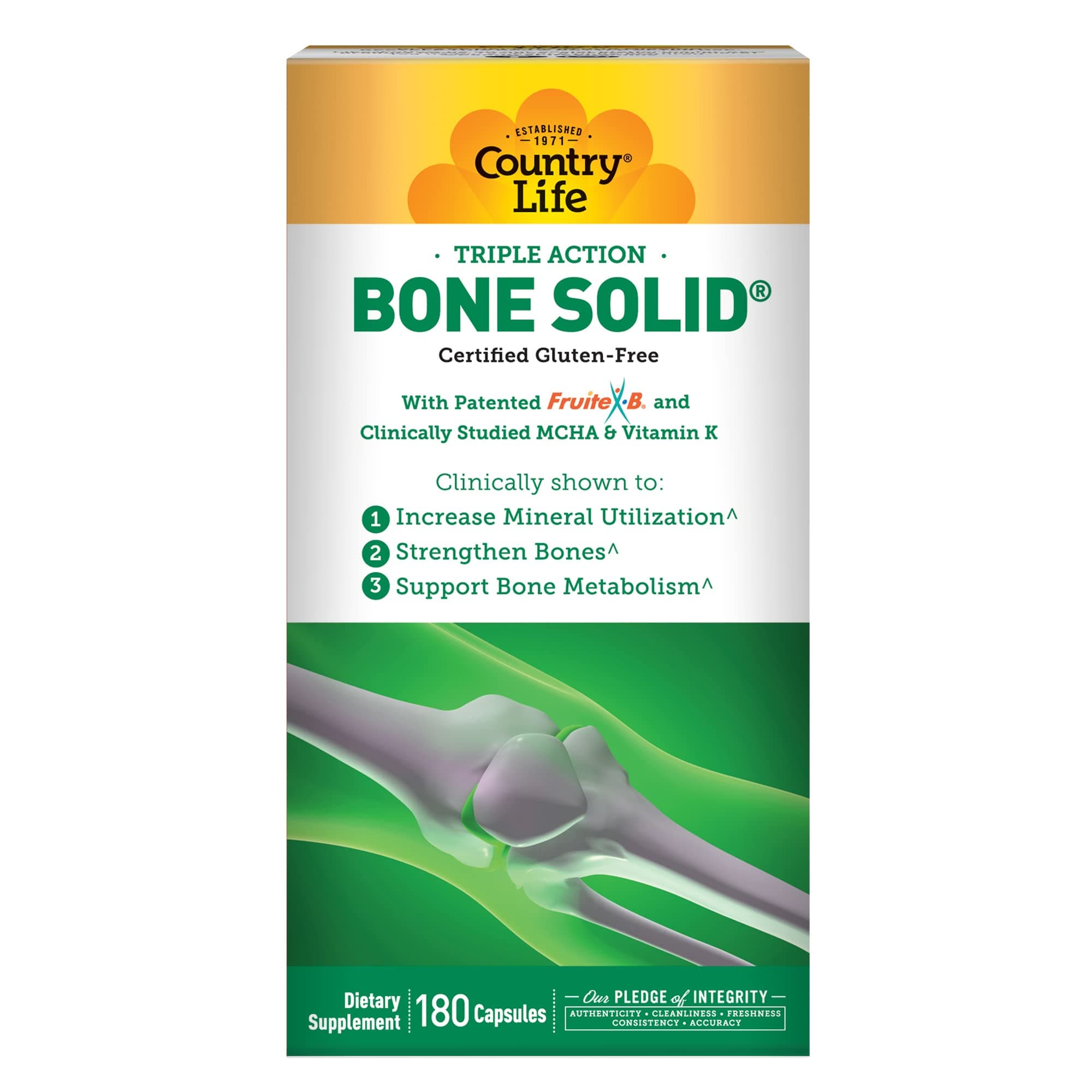 Bone Solid - Bone Health Supplement with Microcrystalline Hydroxyapatite (MCHA), Calcium, Magnesium, Zinc, Vitamins K2 & D3 for Enhanced Bone Strength & Metabolism - 180 Capsules