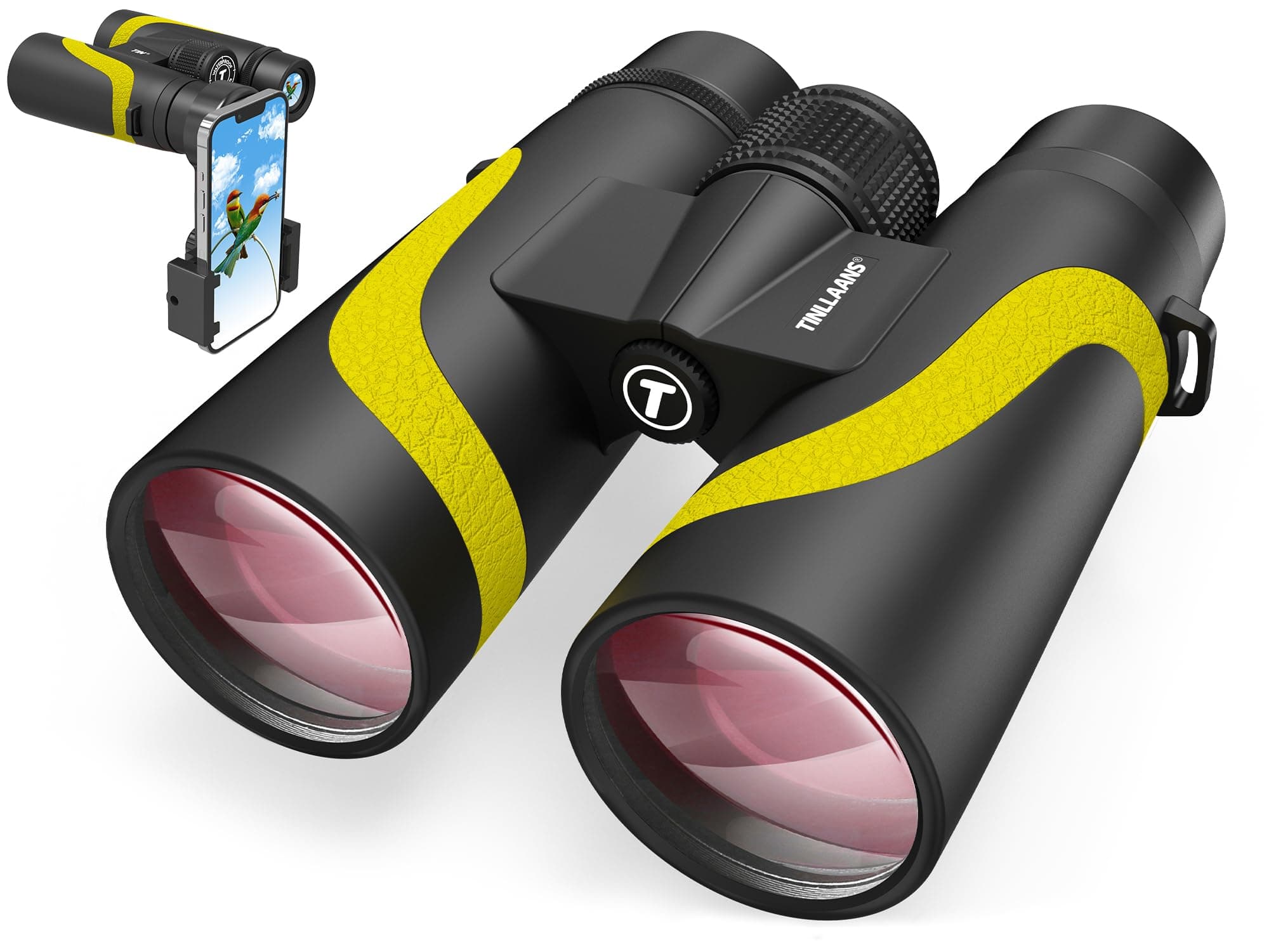 15x55 HD Binoculars for Adults, 8 Wide Angle, 367/1000yds, BAK4 Prism FMC Lens, IPX7 Waterproof for Bird Watching, Hiking, Travel, Sports with Phone Adapter (Yellow)