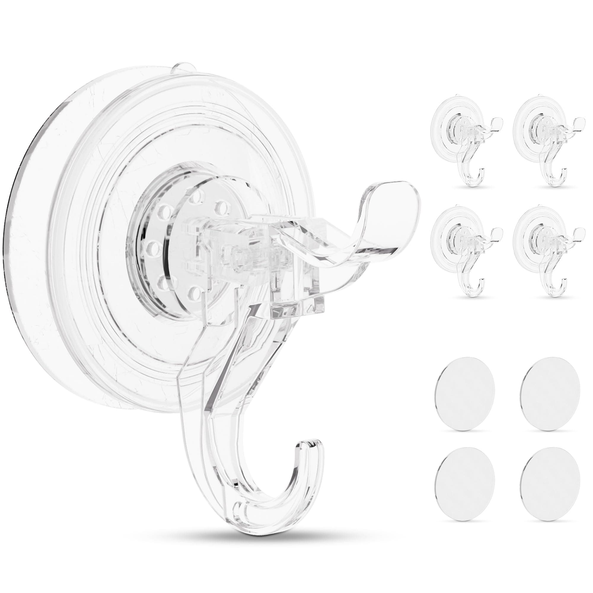 Suction Cup Hooks with Adhesive Pads, Waterproof Suction Hooks for Shower Hanging Towel & Loofah, Heavy Duty Reusable Window Suction Cup with Hooks for Bathroom, Kitchen, Glass Window (5 Pack)