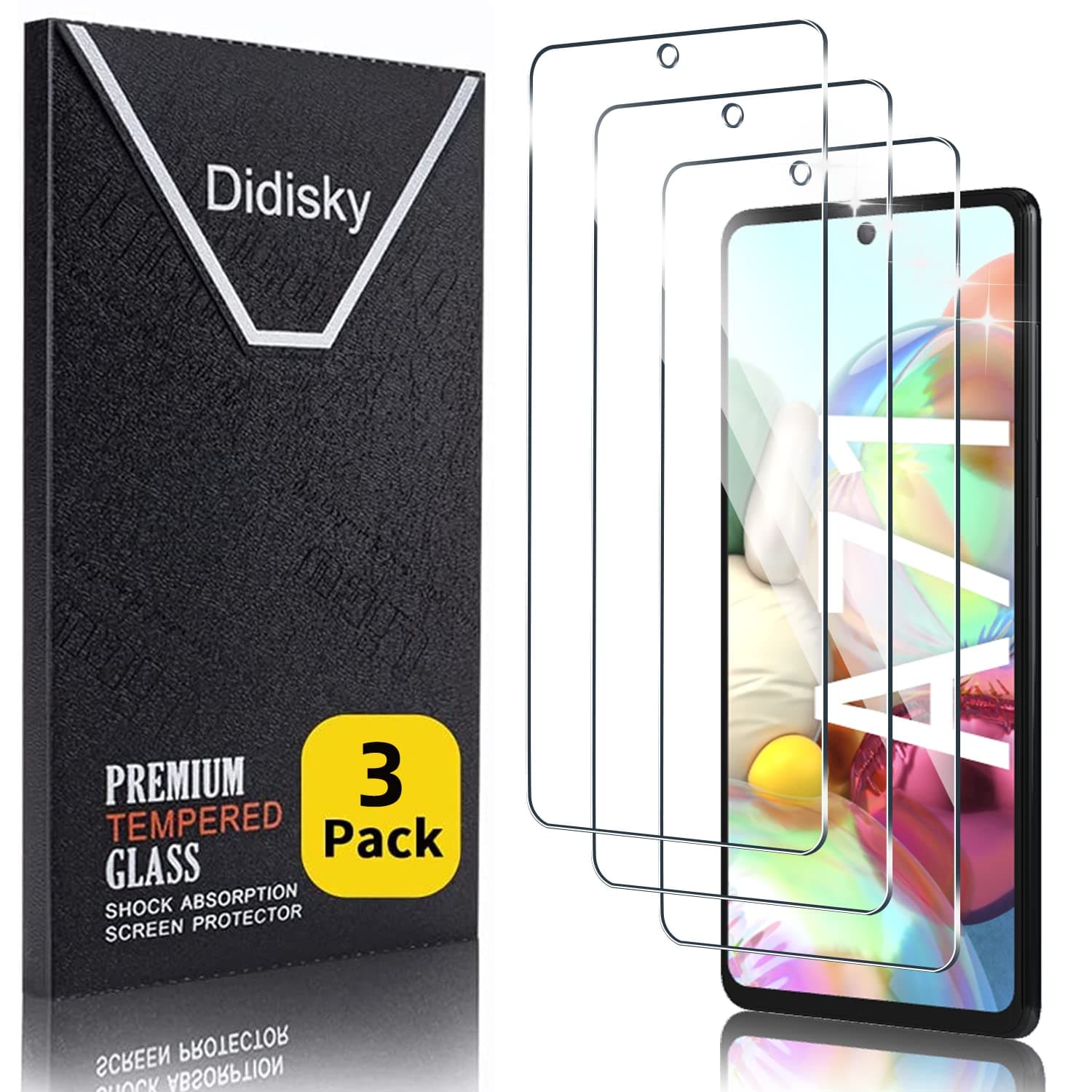 Didisky3 Pack Tempered Glass Screen Protector for Samsung Galaxy A71, A72, A73,Soft Touch,Easy to Clean, Easy to Install, Transparent
