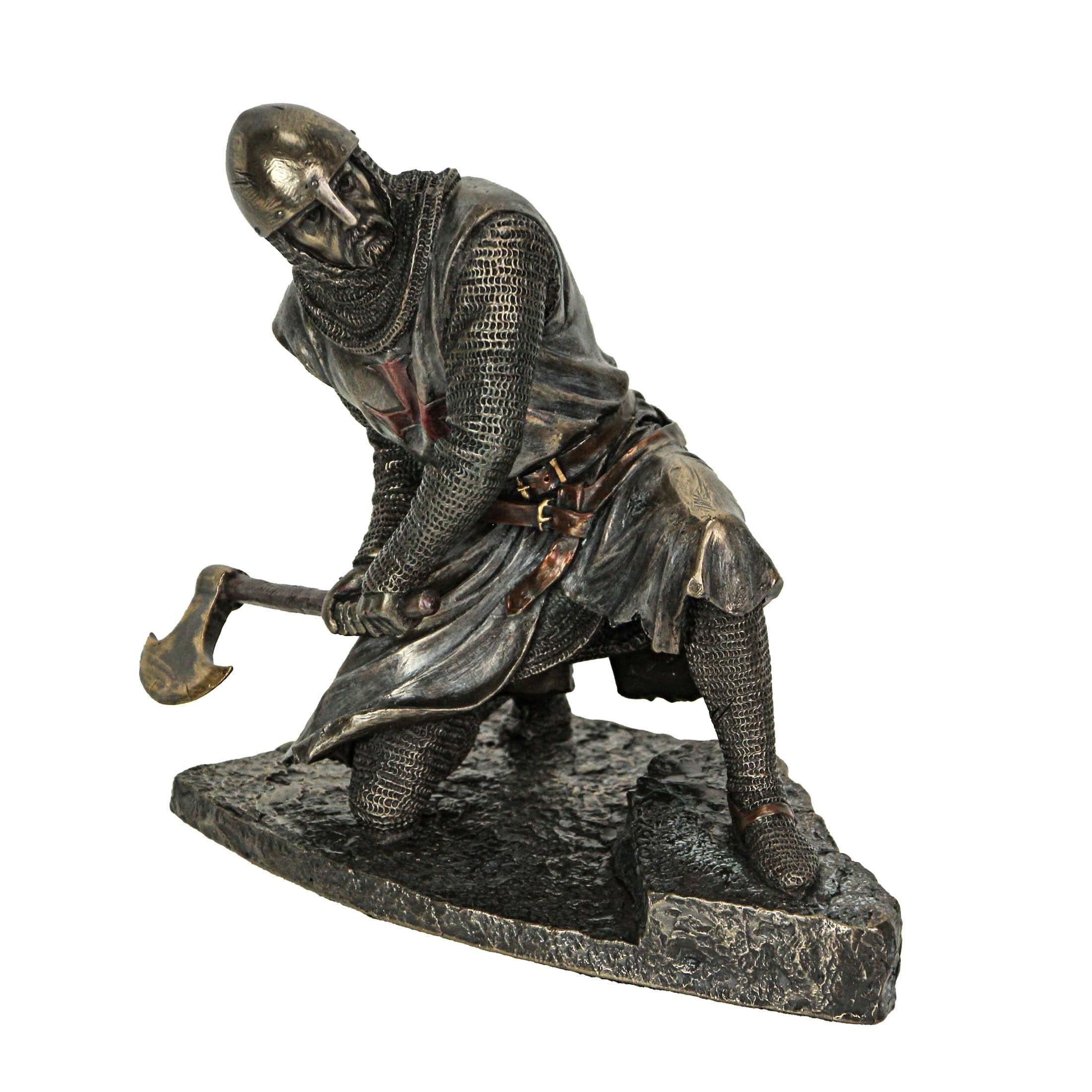 Veronese Design 7" Templar Kneeling Battle Axe Stance Cold Cast Resin Antique Bronze Finish Sculpture
