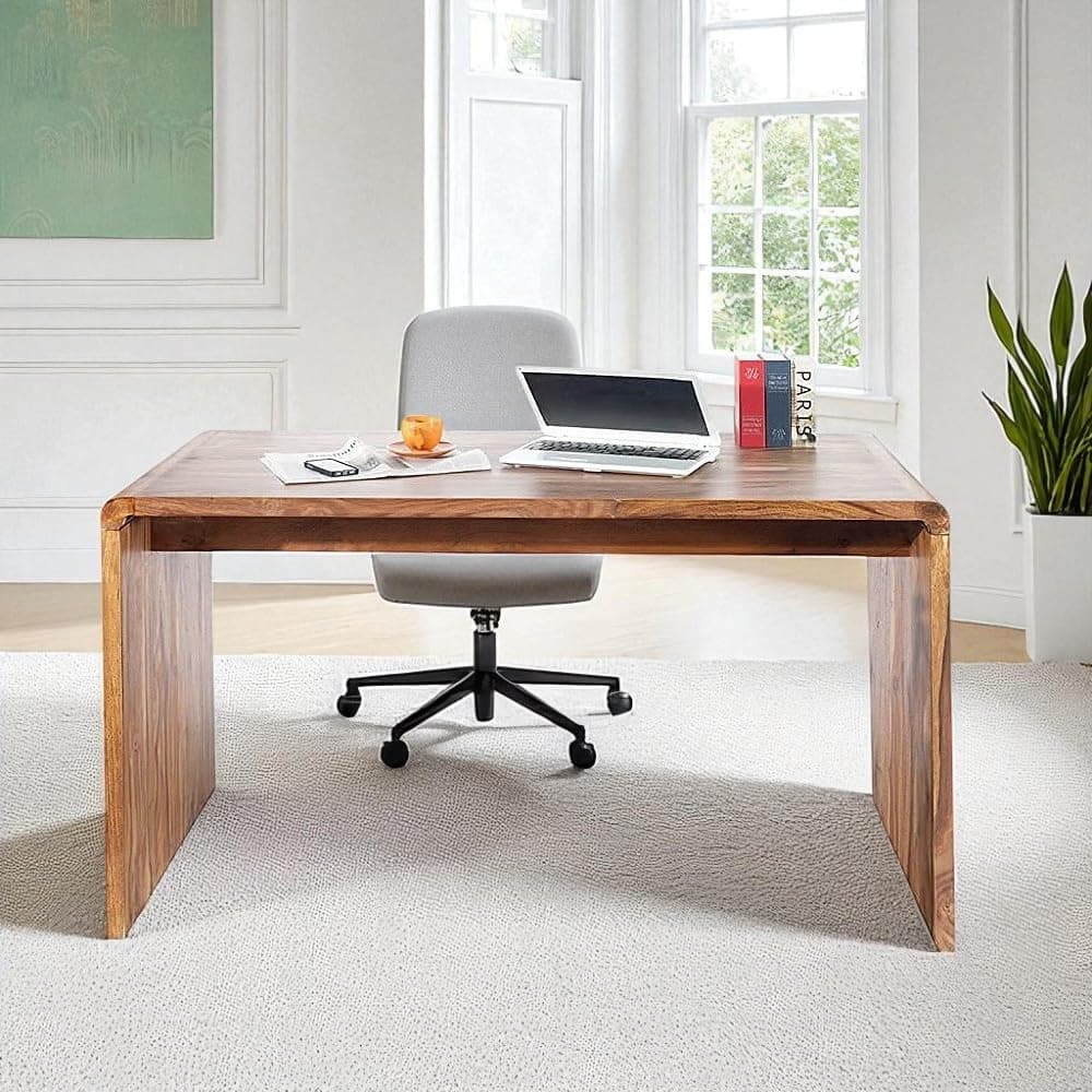 Wooden Office Study Desk for Home | Laptop Computer Table Without Storage | Writing Table | Sheesham Wood (Natural Finish)