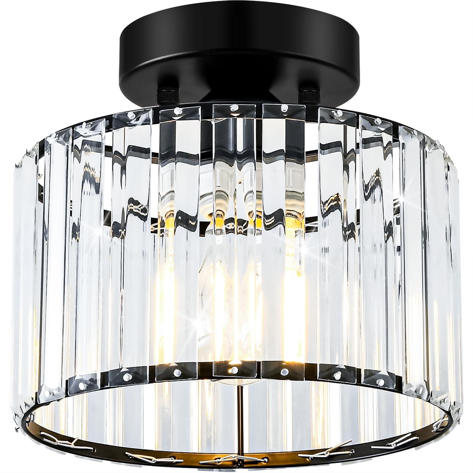 Crystal Black Semi Flush Mount Ceiling Light Modern Hallway Light Fixture Metal Close to Lamp for Entryway Bedroom(8.66 inch)