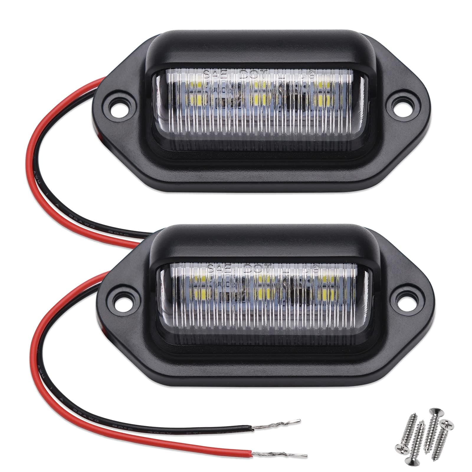 2PCS LED Number Plate Light, 12V-24V DC Waterproof 6-SMD License Plate Lamp Taillight, For Truck SUV Trailer Van RV Boats as Step Courtesy Light, Dome/Cargo Lights