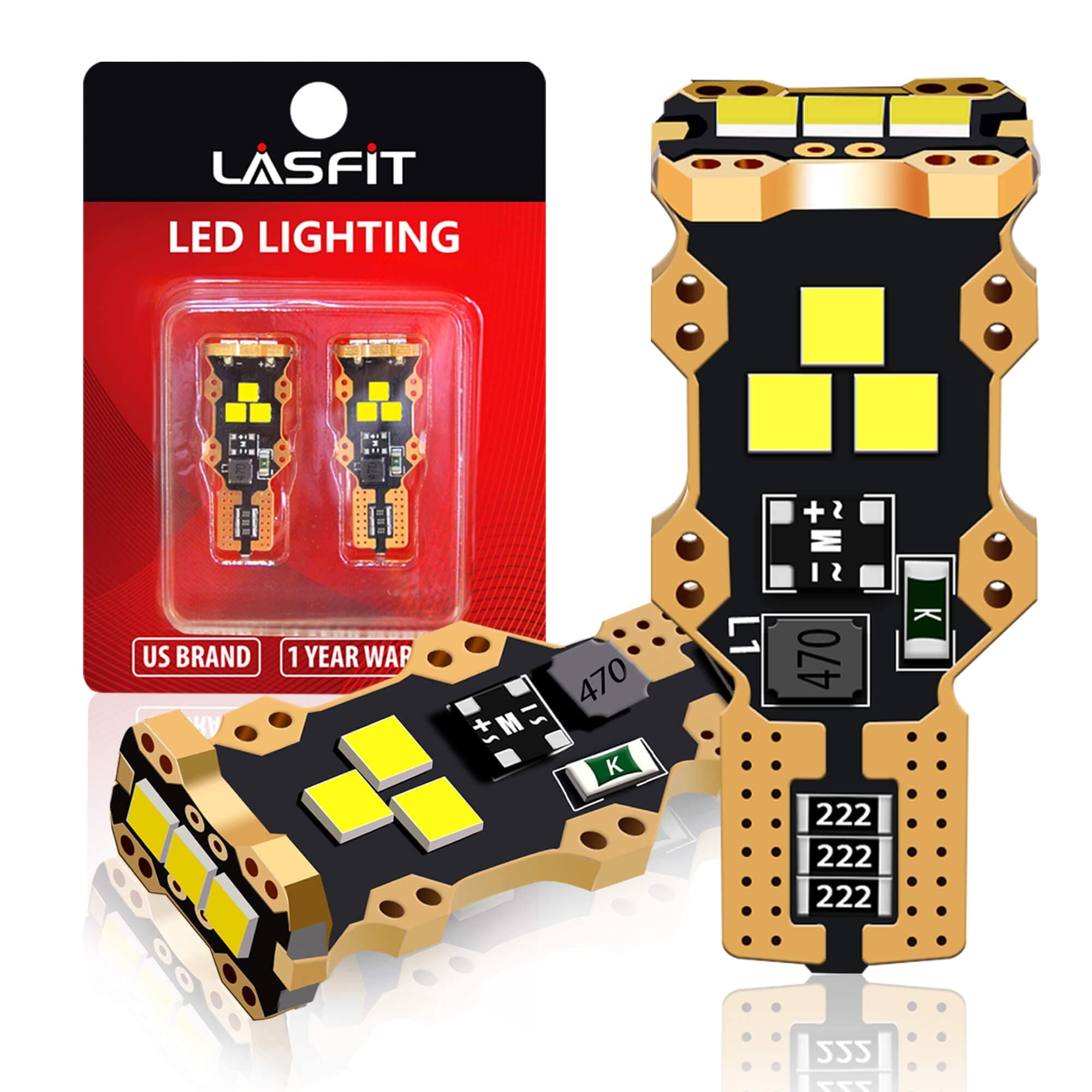 LASFIT 921 LED Bulb Reverse Light, 912 T15 6000K White Canbus Error Free W16W 906 904 Backup Light Replacement Cargo Lights for Car Trunk, Super Bright, Pack of 2