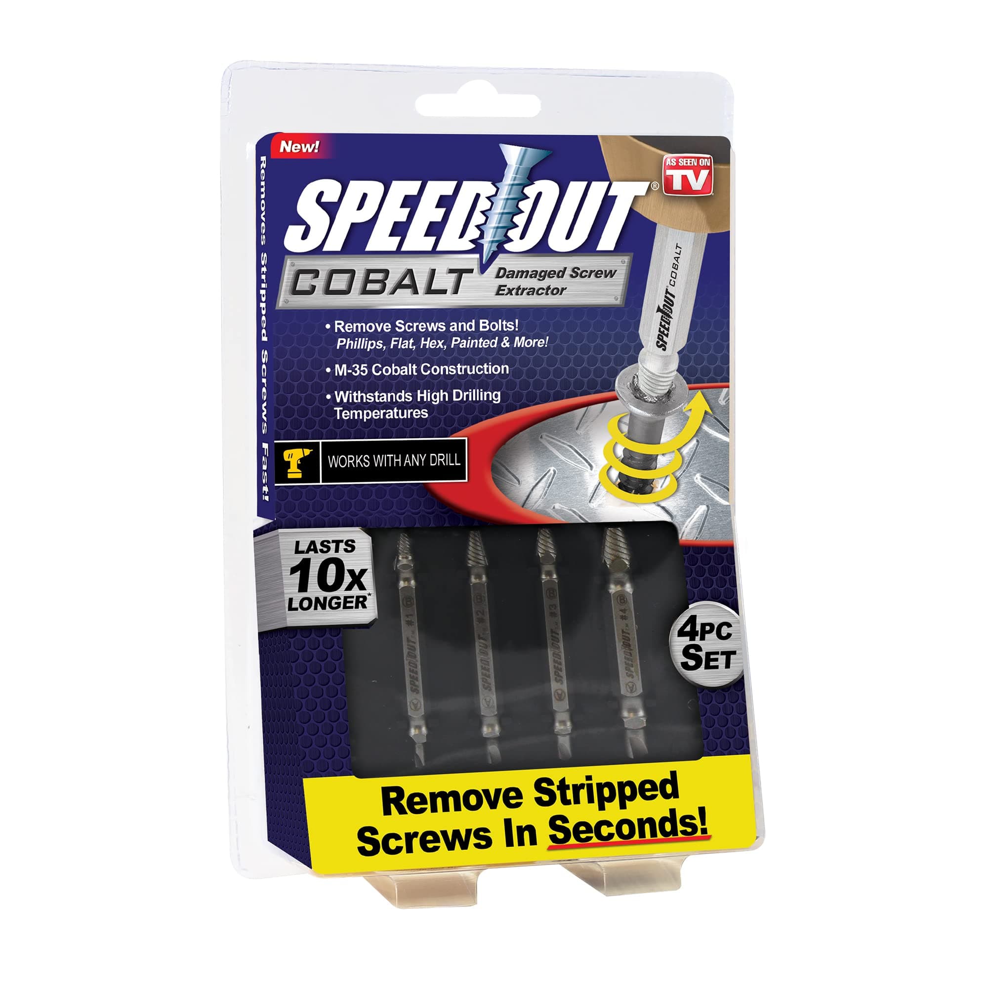 Ontel SpeedOut Cobalt Damaged Screw Extractor Kit, 4 Piece Set