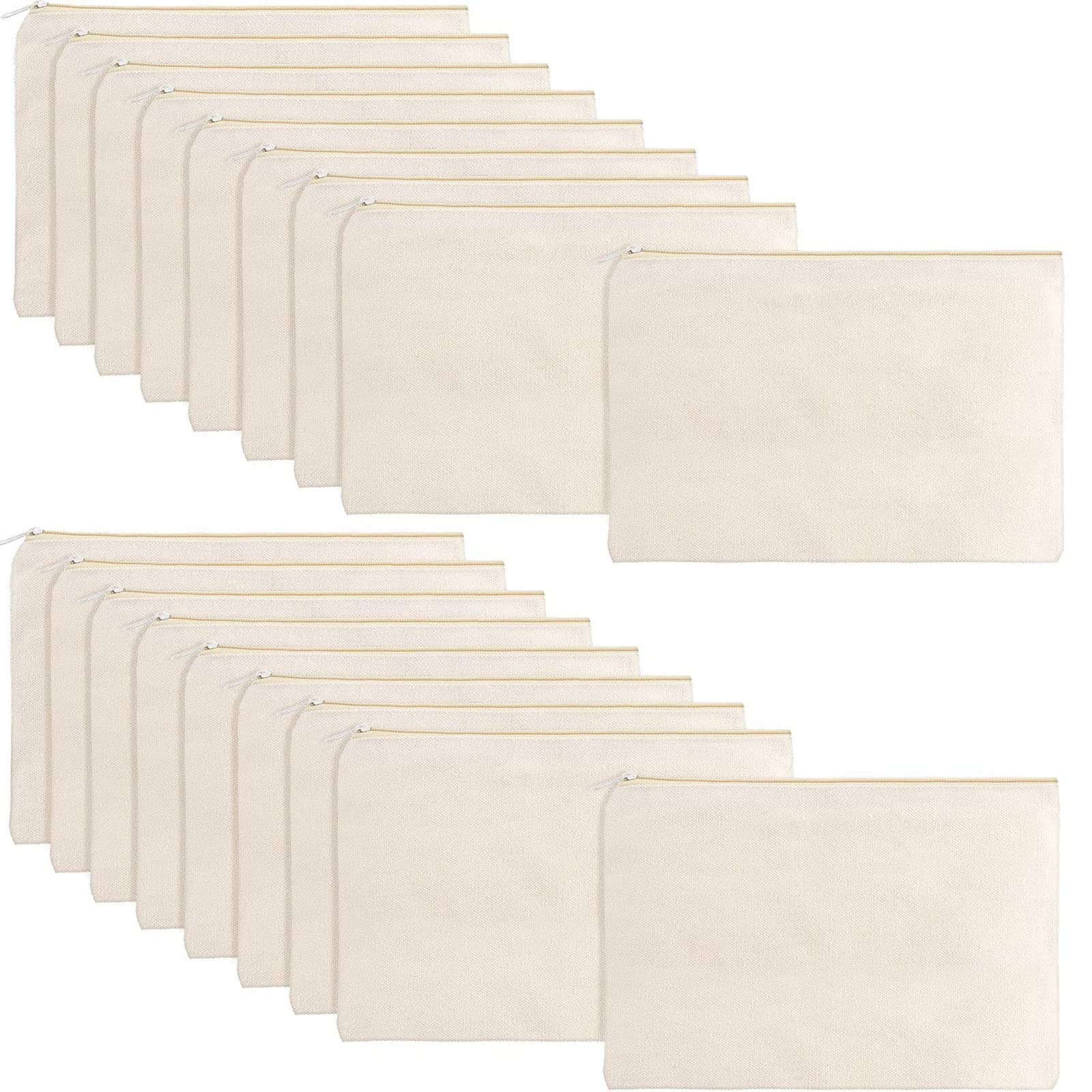 meekoo 16 Pack Multi-Purpose Cosmetics Bag with Zipper Canvas Makeup Pouches Travel Toiletry Bag Pen Pencil Bag Blank DIY Craft Bag (M, Beige), Beige, Medium (Pack of 16)